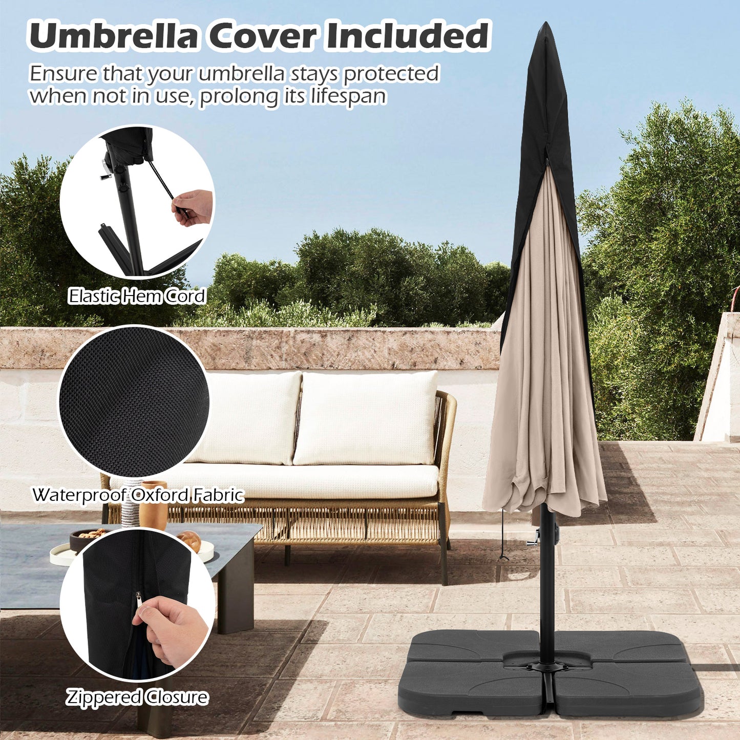 10 Feet Patio Cantilever Umbrella with Cover Tilt Adjustment and Ruffled Edge-Beige Kids Crystal