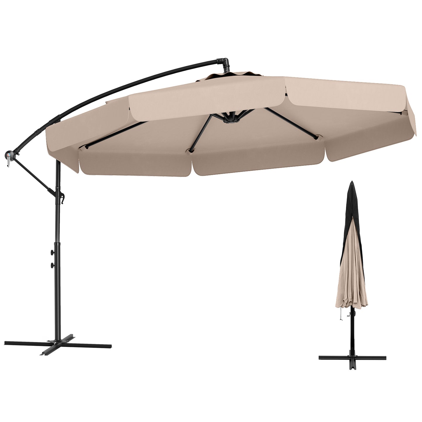 10 Feet Patio Cantilever Umbrella with Cover Tilt Adjustment and Ruffled Edge-Beige Kids Crystal