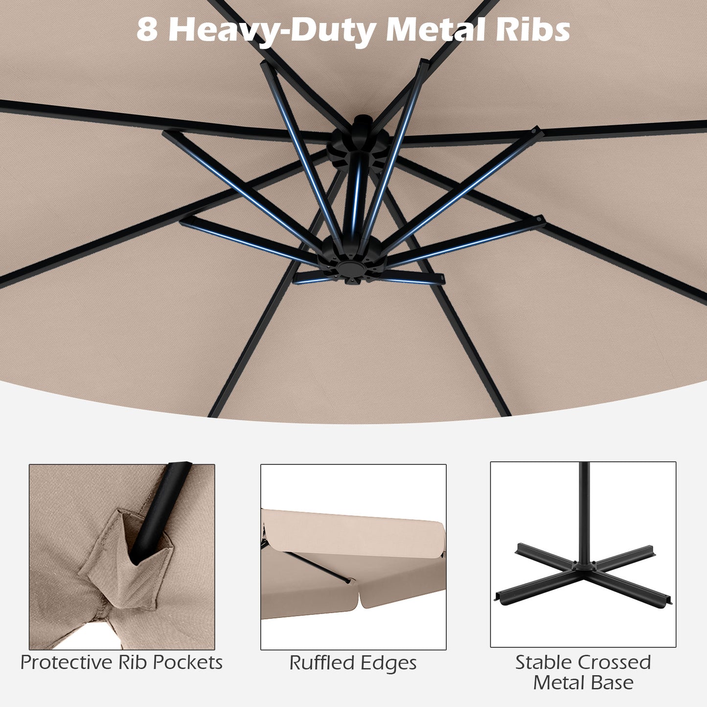 10 Feet Patio Cantilever Umbrella with Cover Tilt Adjustment and Ruffled Edge-Beige Kids Crystal