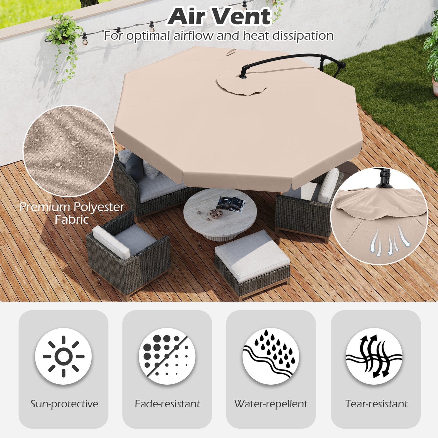 10 Feet Patio Cantilever Umbrella with Cover Tilt Adjustment and Ruffled Edge-Beige Kids Crystal
