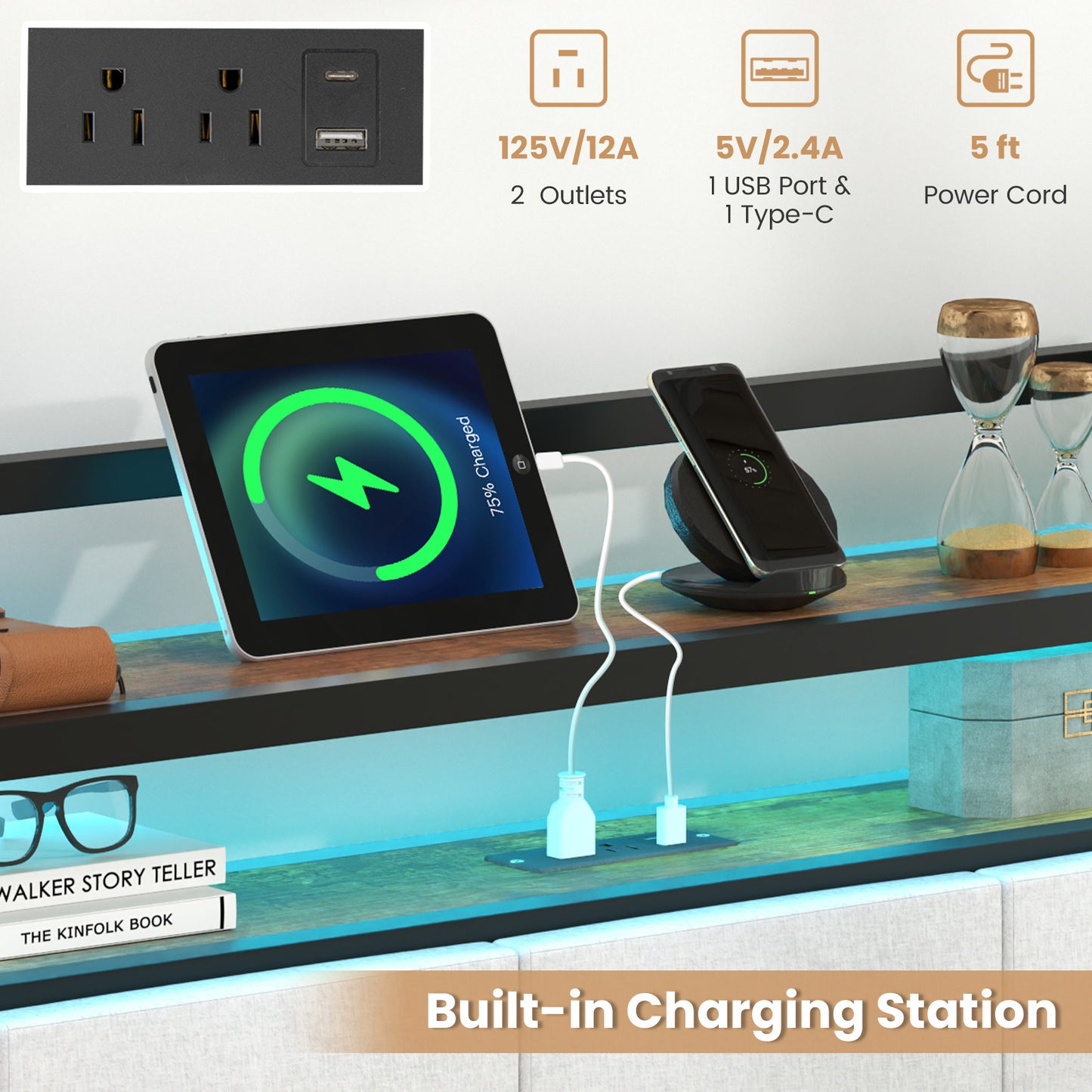 Twin/Full/Queen/King Size Bed Frame with LED Light and Charging Station-King Size Kids Crystal