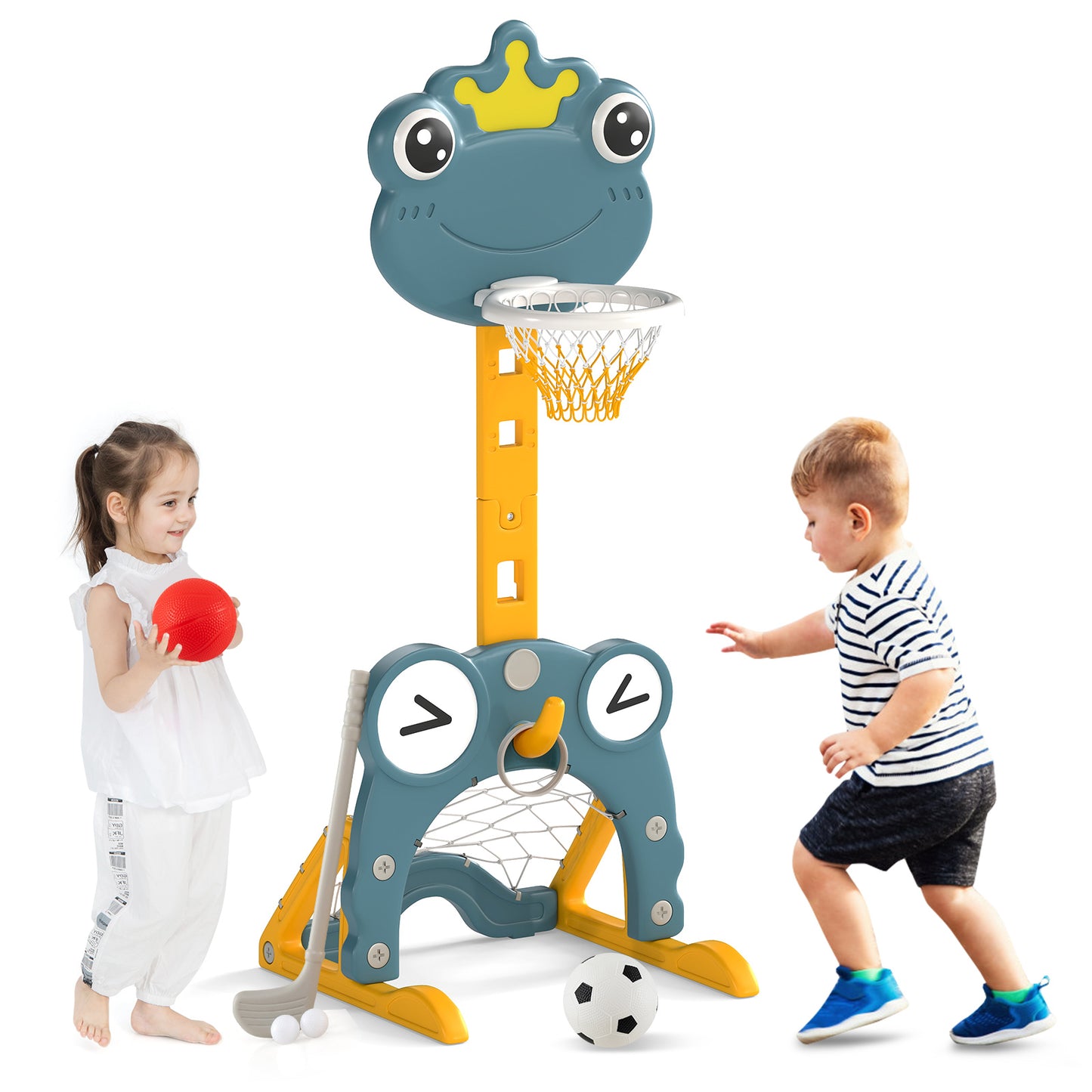 4-in-1 Toddler Basketball Hoop with Rim and Soccer Goal for 3+ Kids Kids Crystal