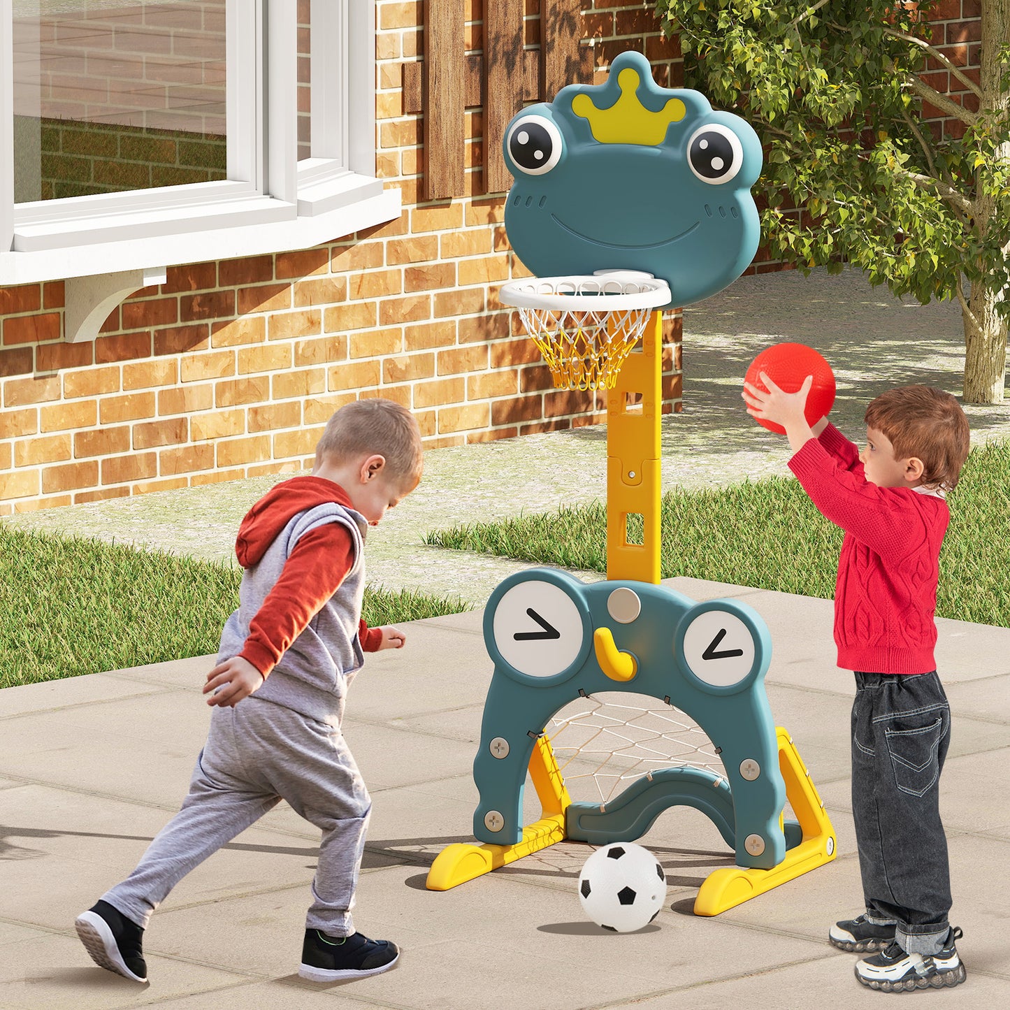 4-in-1 Toddler Basketball Hoop with Rim and Soccer Goal for 3+ Kids Kids Crystal