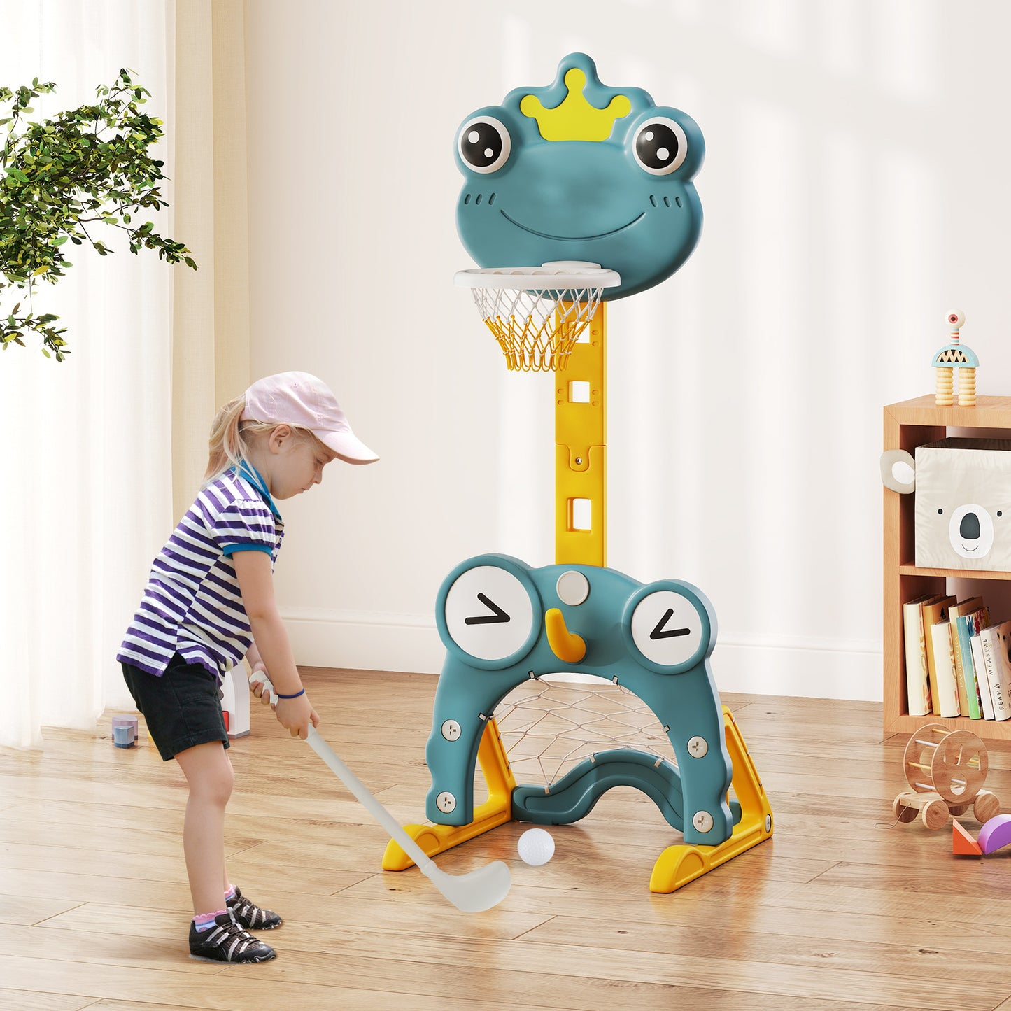 4-in-1 Toddler Basketball Hoop with Rim and Soccer Goal for 3+ Kids Kids Crystal