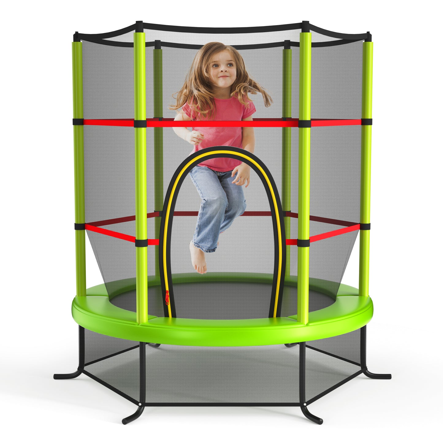 55 Inch Kids Recreational Trampoline Bouncing Jumping Mat with Enclosure Net-Green Kids Crystal