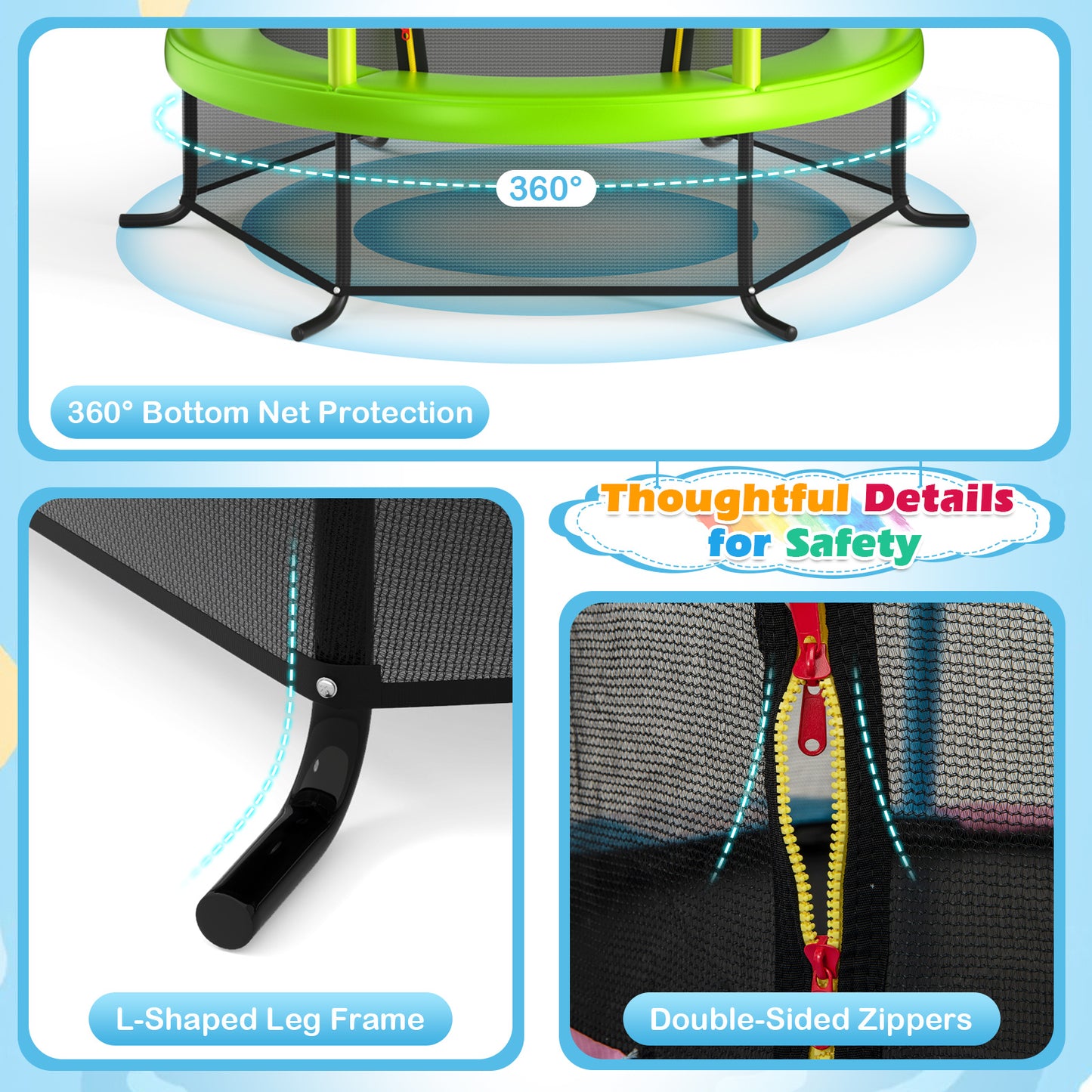 55 Inch Kids Recreational Trampoline Bouncing Jumping Mat with Enclosure Net-Green Kids Crystal