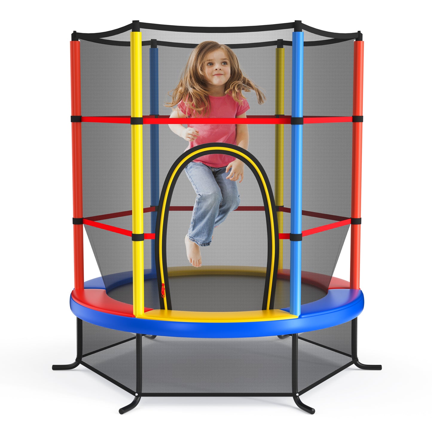 55 Inch Kids Recreational Trampoline Bouncing Jumping Mat with Enclosure Net-Yellow Kids Crystal