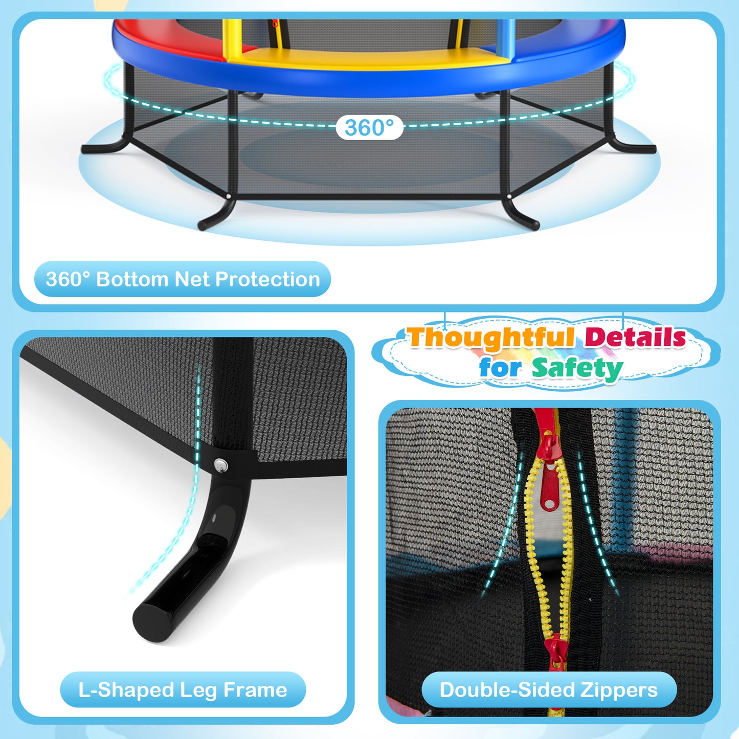 55 Inch Kids Recreational Trampoline Bouncing Jumping Mat with Enclosure Net-Yellow Kids Crystal