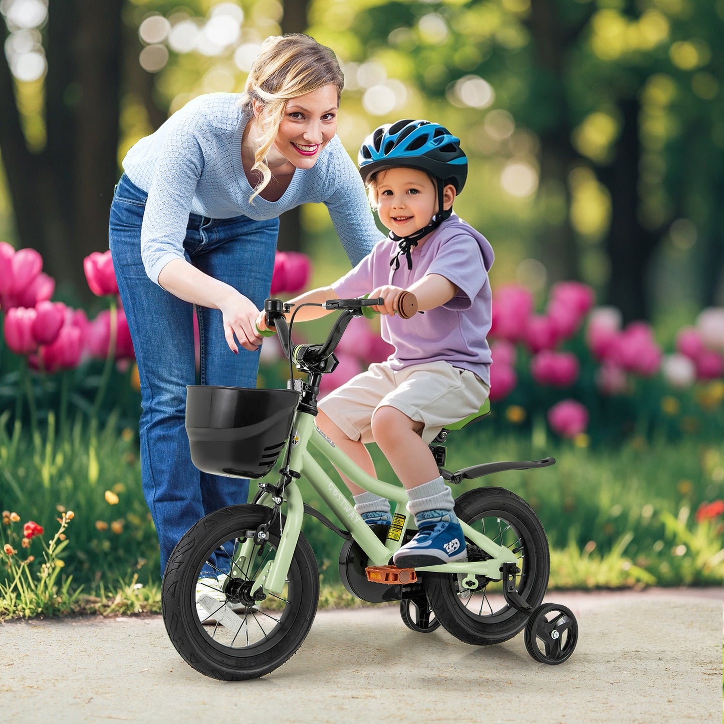 12-Inch Kids Bike Adjustable with Training Wheels for 3-4 Years Old Kids Crystal