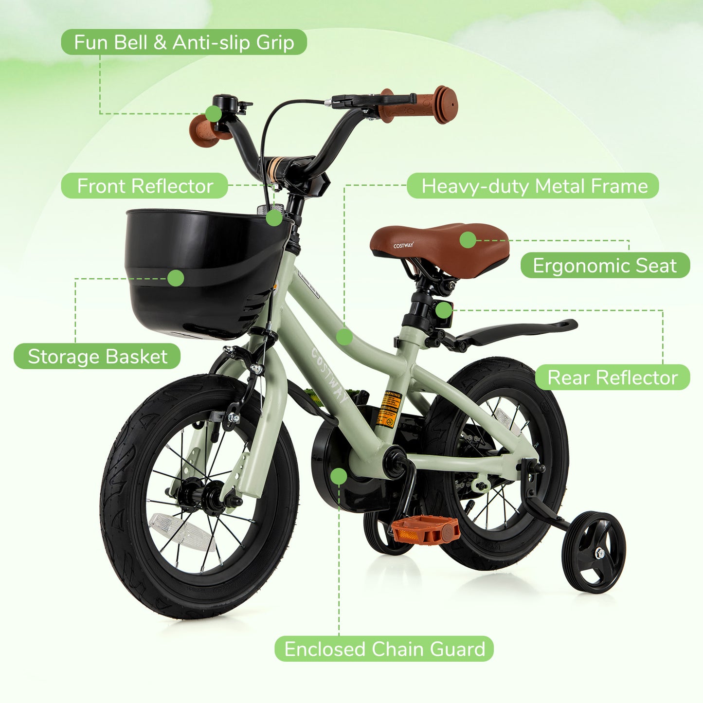 12-Inch Kids Bike Adjustable with Training Wheels for 3-4 Years Old Kids Crystal
