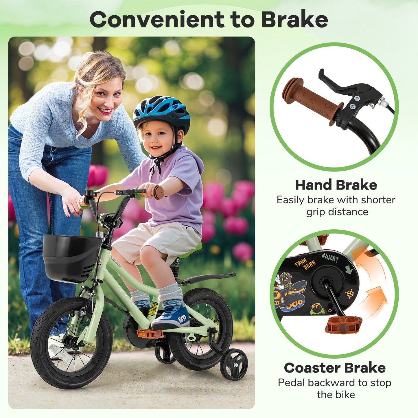 12-Inch Kids Bike Adjustable with Training Wheels for 3-4 Years Old Kids Crystal
