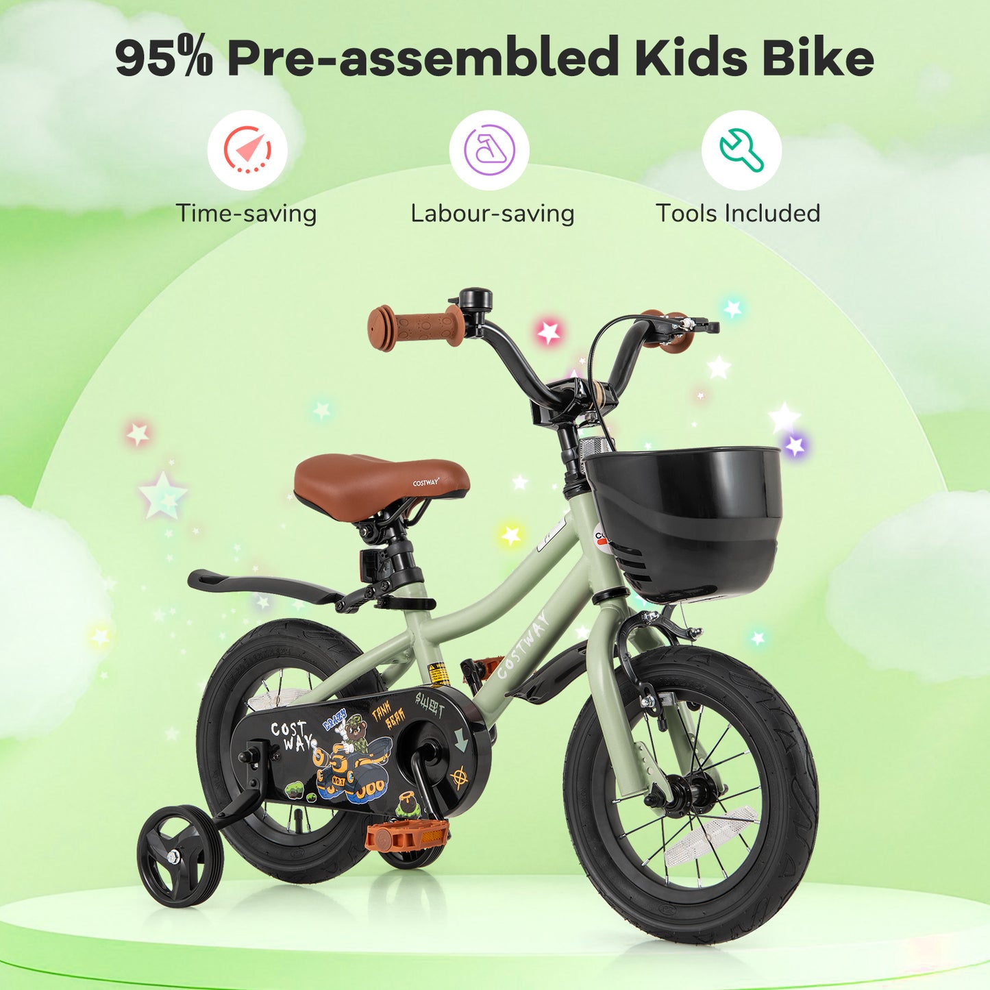 12-Inch Kids Bike Adjustable with Training Wheels for 3-4 Years Old Kids Crystal