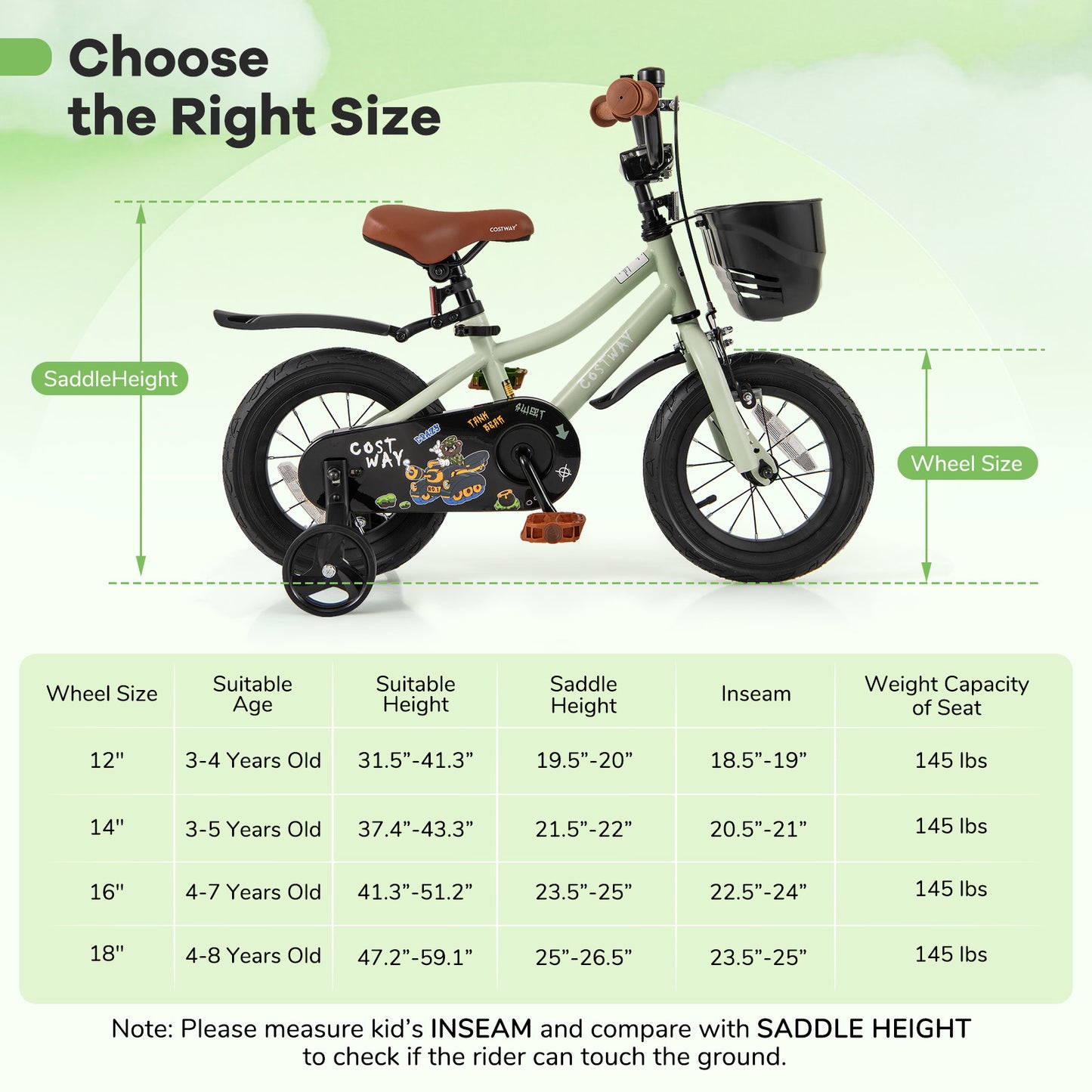 12-Inch Kids Bike Adjustable with Training Wheels for 3-4 Years Old Kids Crystal