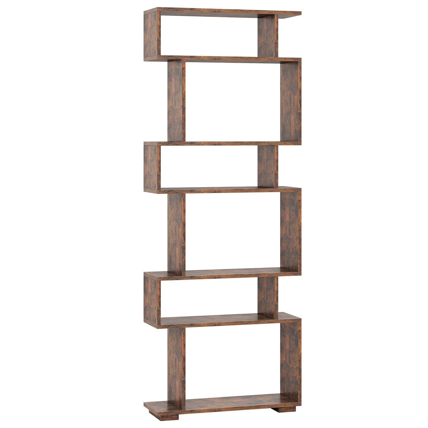 6-Tier Geometric Bookshelf with 2 Anti-Tipping Kits for Home Office-Brown Kids Crystal