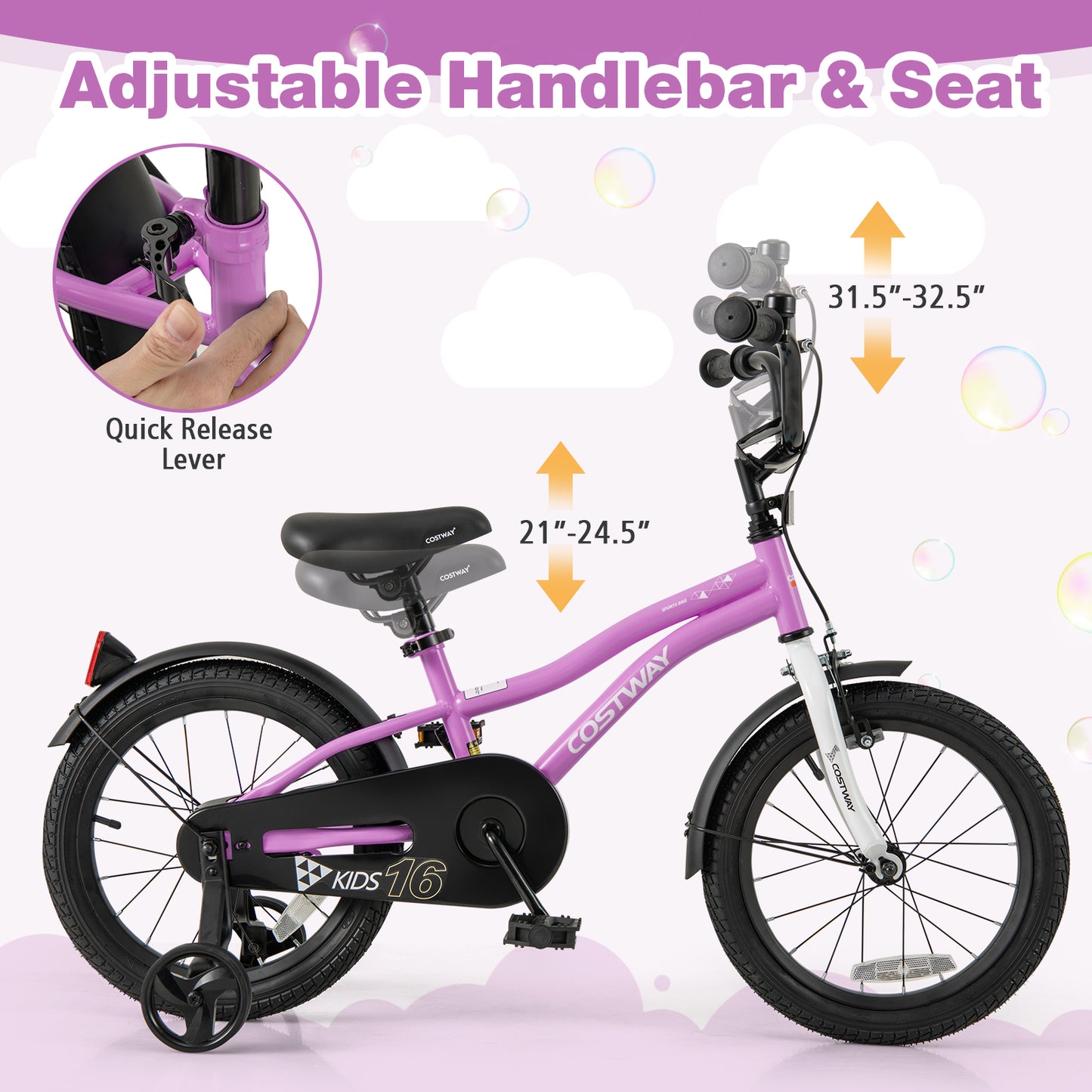 Kids Bike 16-Inch Children Training Bicycle with 2 Brake for 4-7 Years Old Kids Crystal