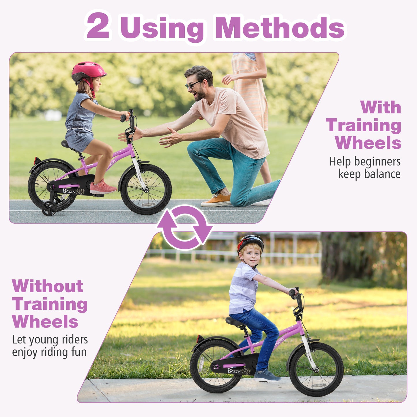 Kids Bike 16-Inch Children Training Bicycle with 2 Brake for 4-7 Years Old Kids Crystal