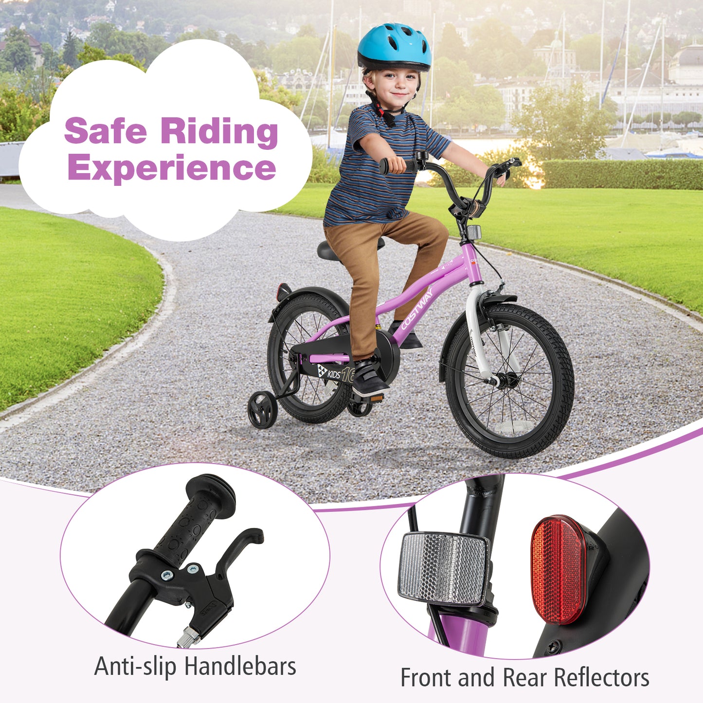Kids Bike 16-Inch Children Training Bicycle with 2 Brake for 4-7 Years Old Kids Crystal