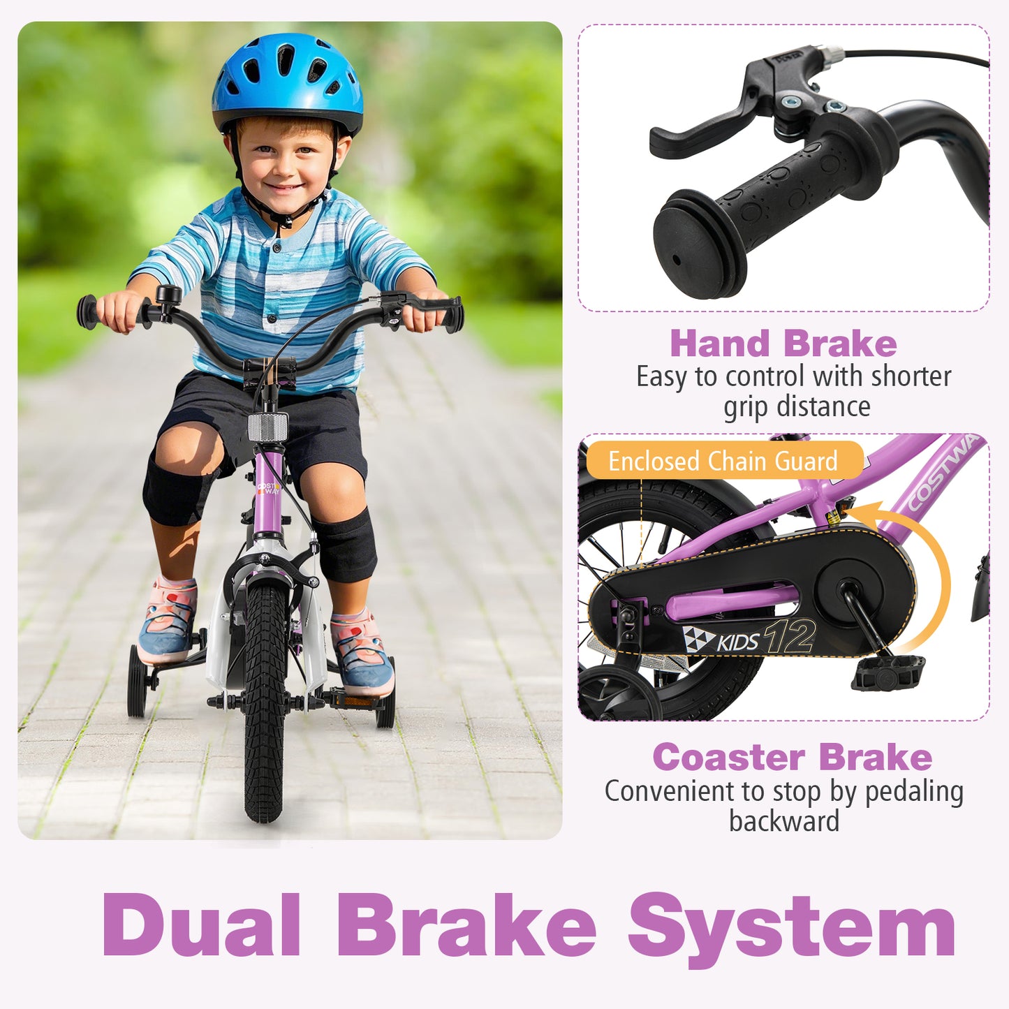 Kids Bike 12-Inch Children Training Bicycle with 2 Brake for 3-4 Years Old Kids Crystal