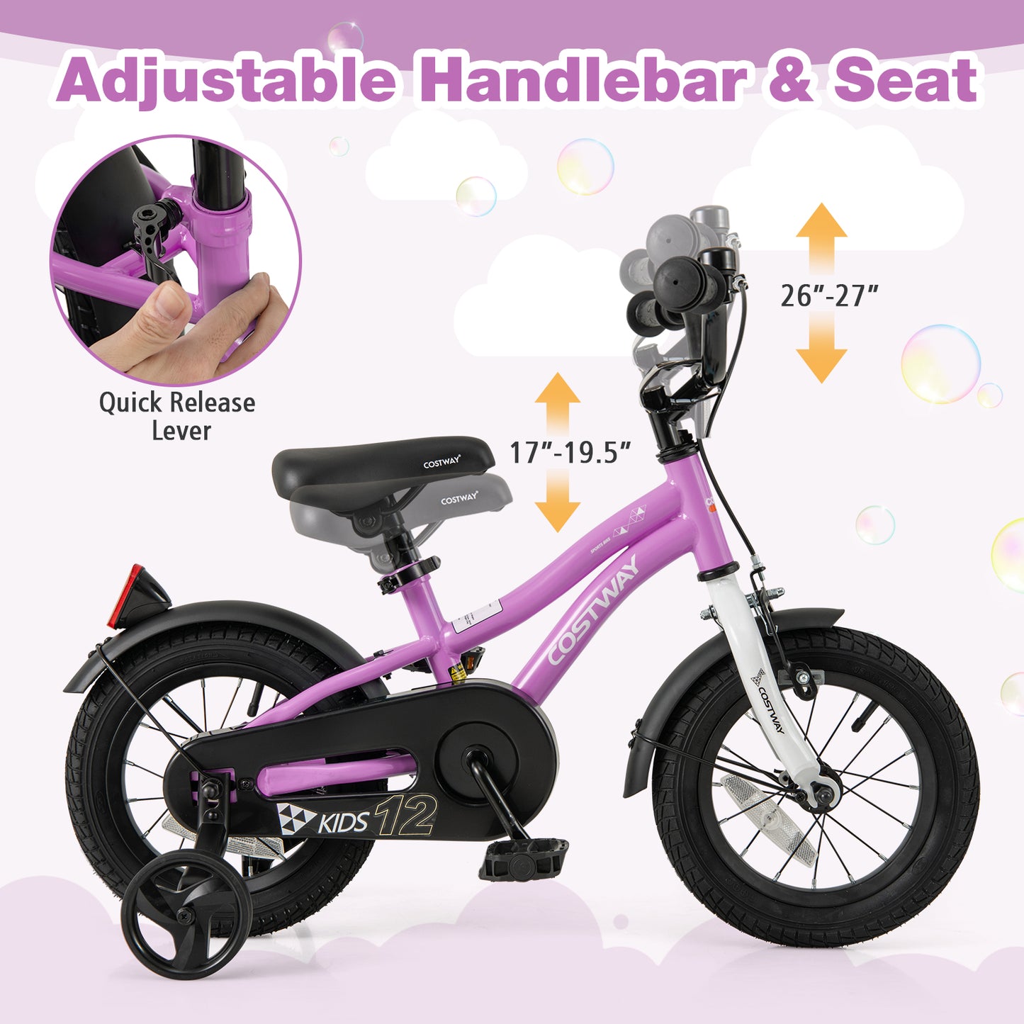 Kids Bike 12-Inch Children Training Bicycle with 2 Brake for 3-4 Years Old Kids Crystal