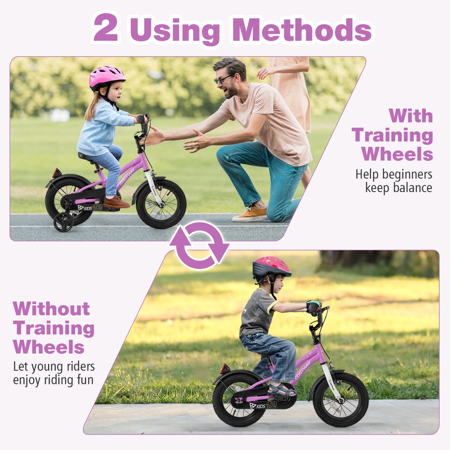 Kids Bike 12-Inch Children Training Bicycle with 2 Brake for 3-4 Years Old Kids Crystal