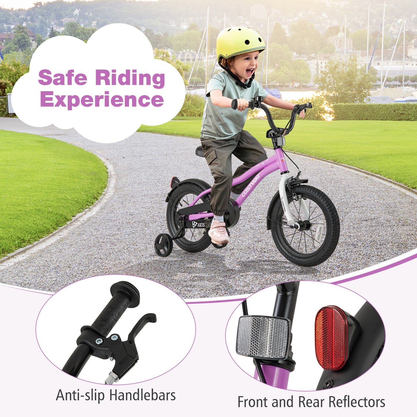 Kids Bike 14-Inch Children Training Bicycle with 2 Brake for 3-5 Years Old Kids Crystal