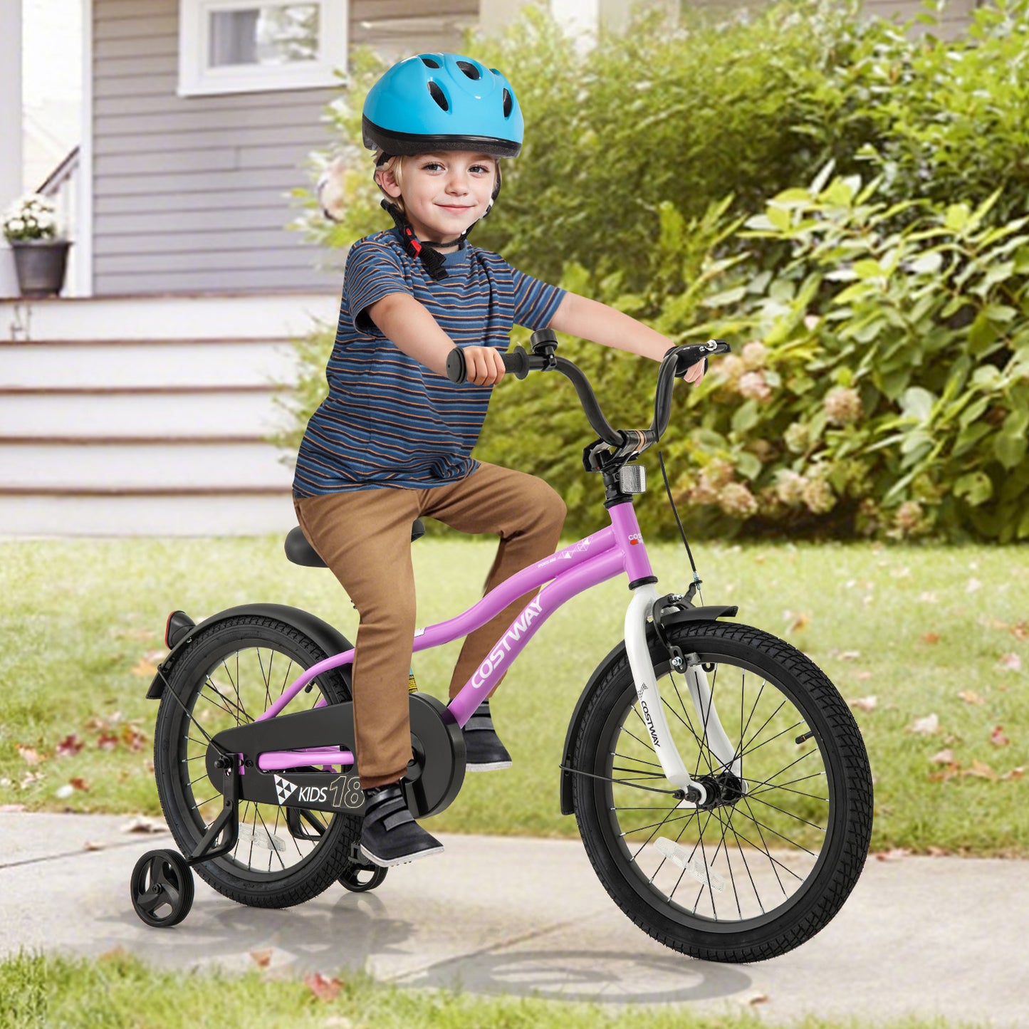 Kids Bike 18-Inch Children Training Bicycle with 2 Brake for 4-8 Years Old Kids Crystal