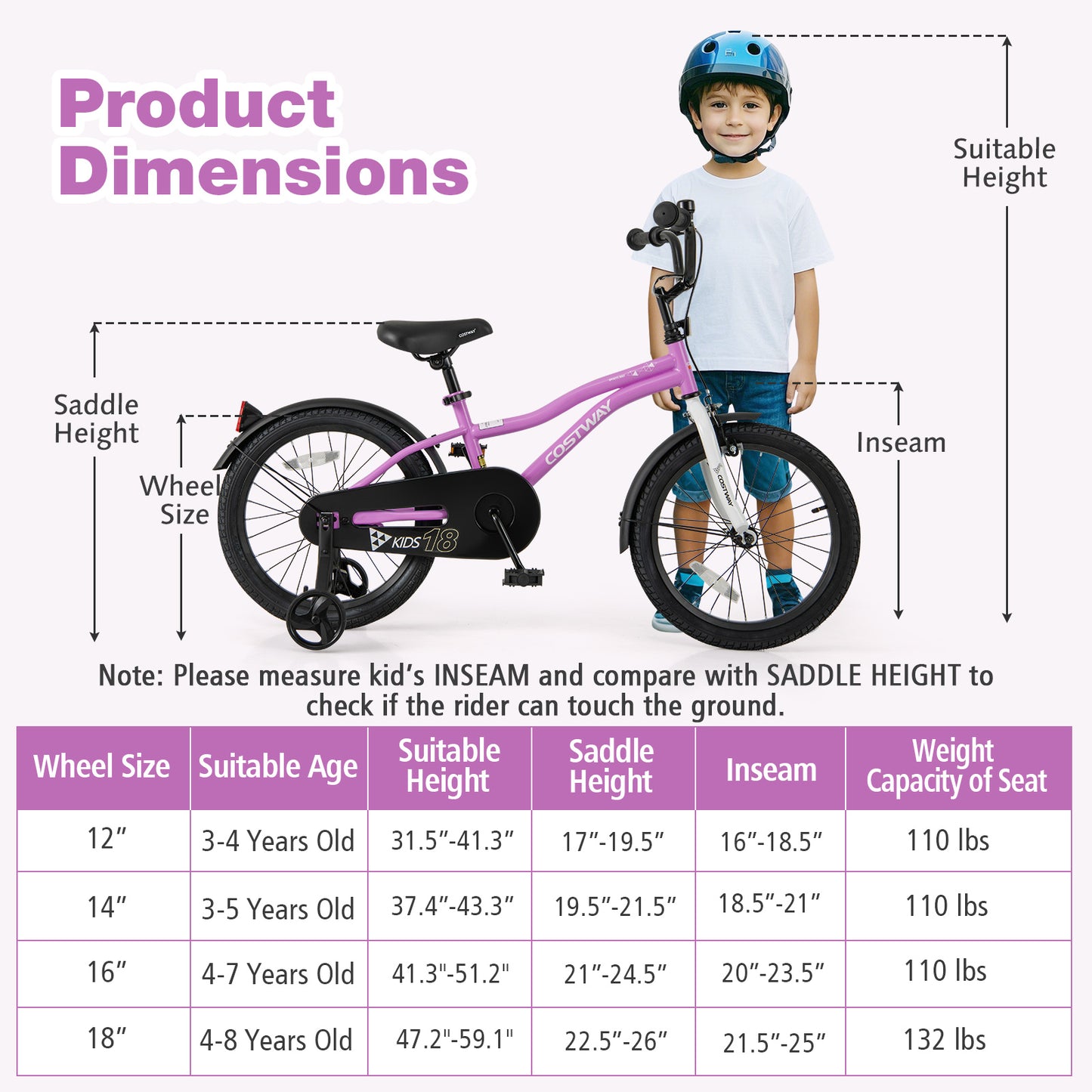 Kids Bike 18-Inch Children Training Bicycle with 2 Brake for 4-8 Years Old Kids Crystal