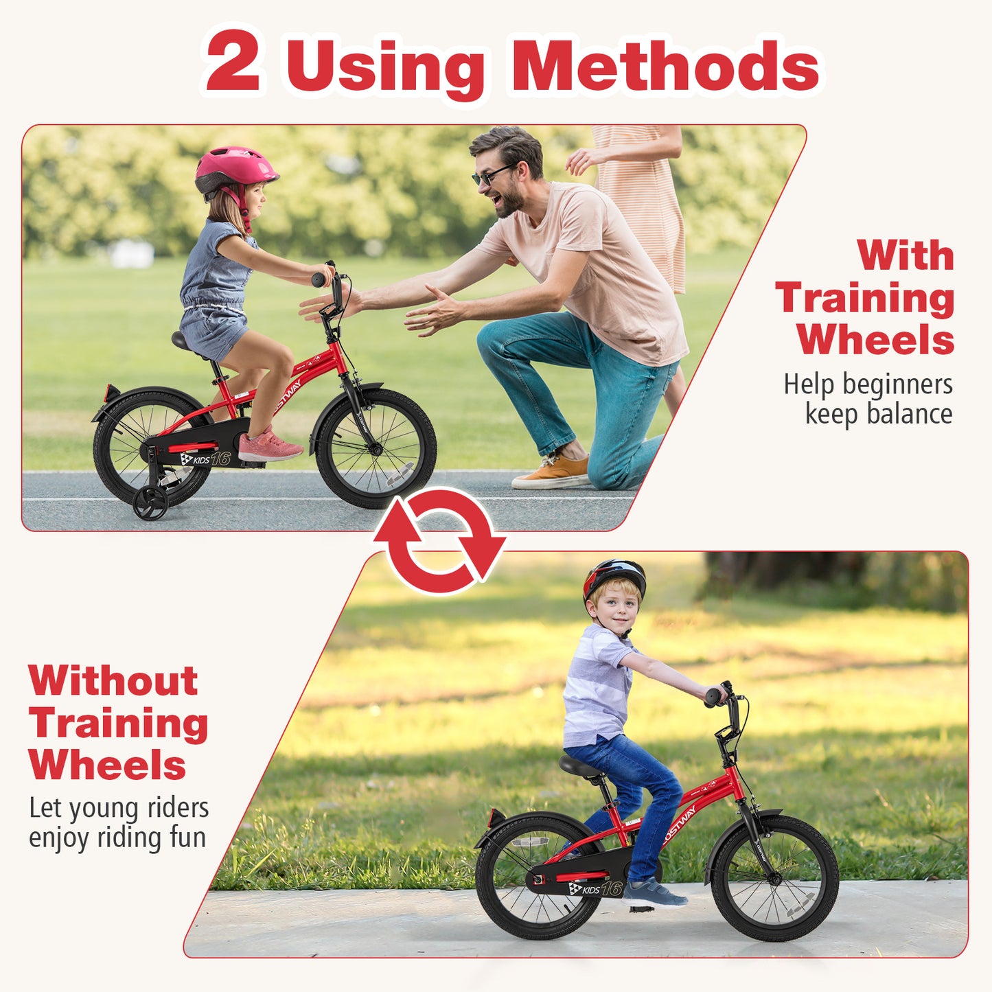 16 Inch Kids Bike Adjustable Bicycle with Reflectors and Bell for 4-7 Years Old Kids Crystal