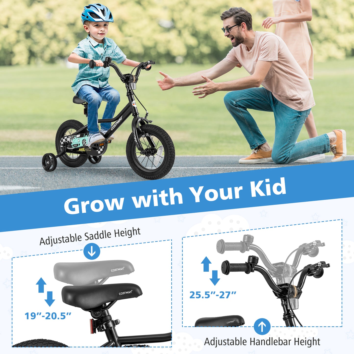 12 Inch Kids Bike Adjustable for 3-4 Years Old with Low-Step Frame Kids Crystal