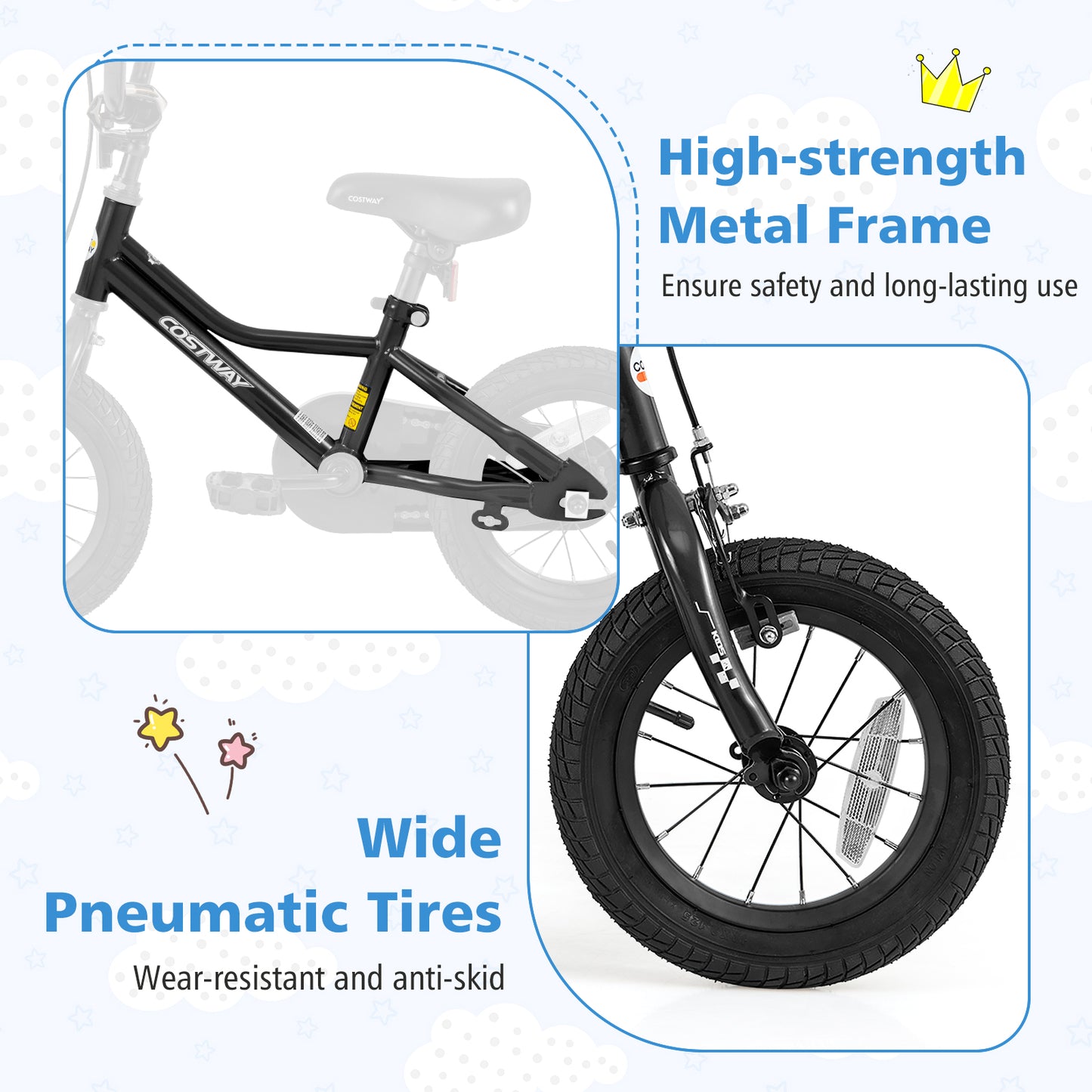 12 Inch Kids Bike Adjustable for 3-4 Years Old with Low-Step Frame Kids Crystal