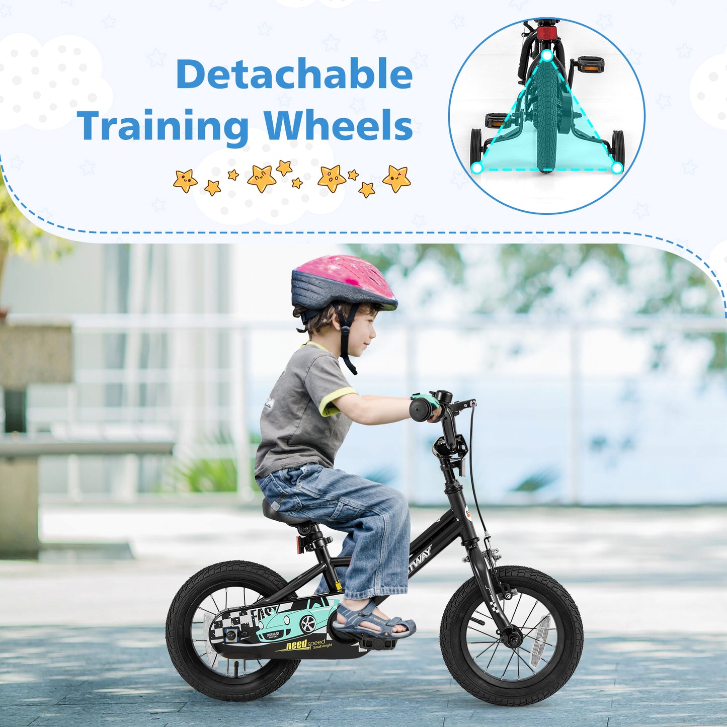 12 Inch Kids Bike Adjustable for 3-4 Years Old with Low-Step Frame Kids Crystal