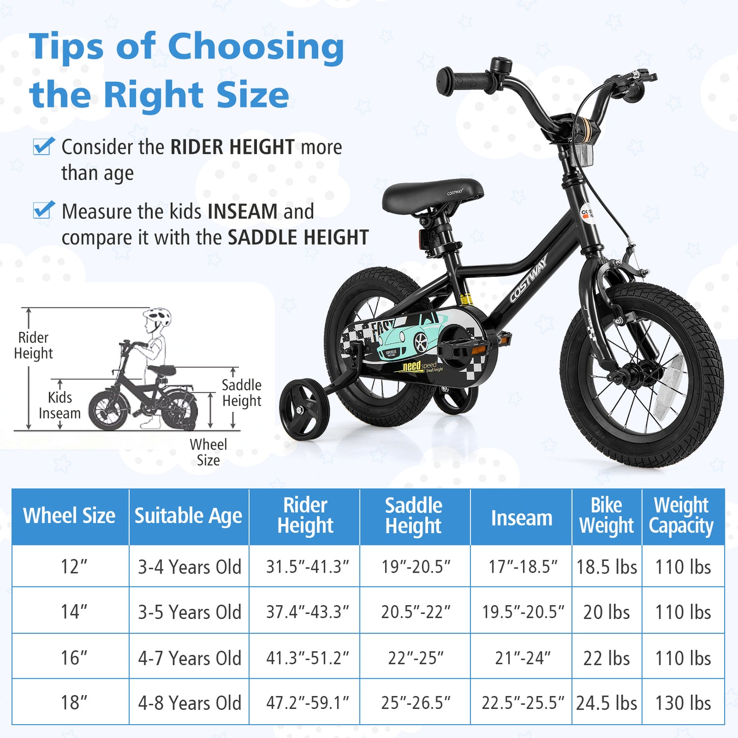 12 Inch Kids Bike Adjustable for 3-4 Years Old with Low-Step Frame Kids Crystal