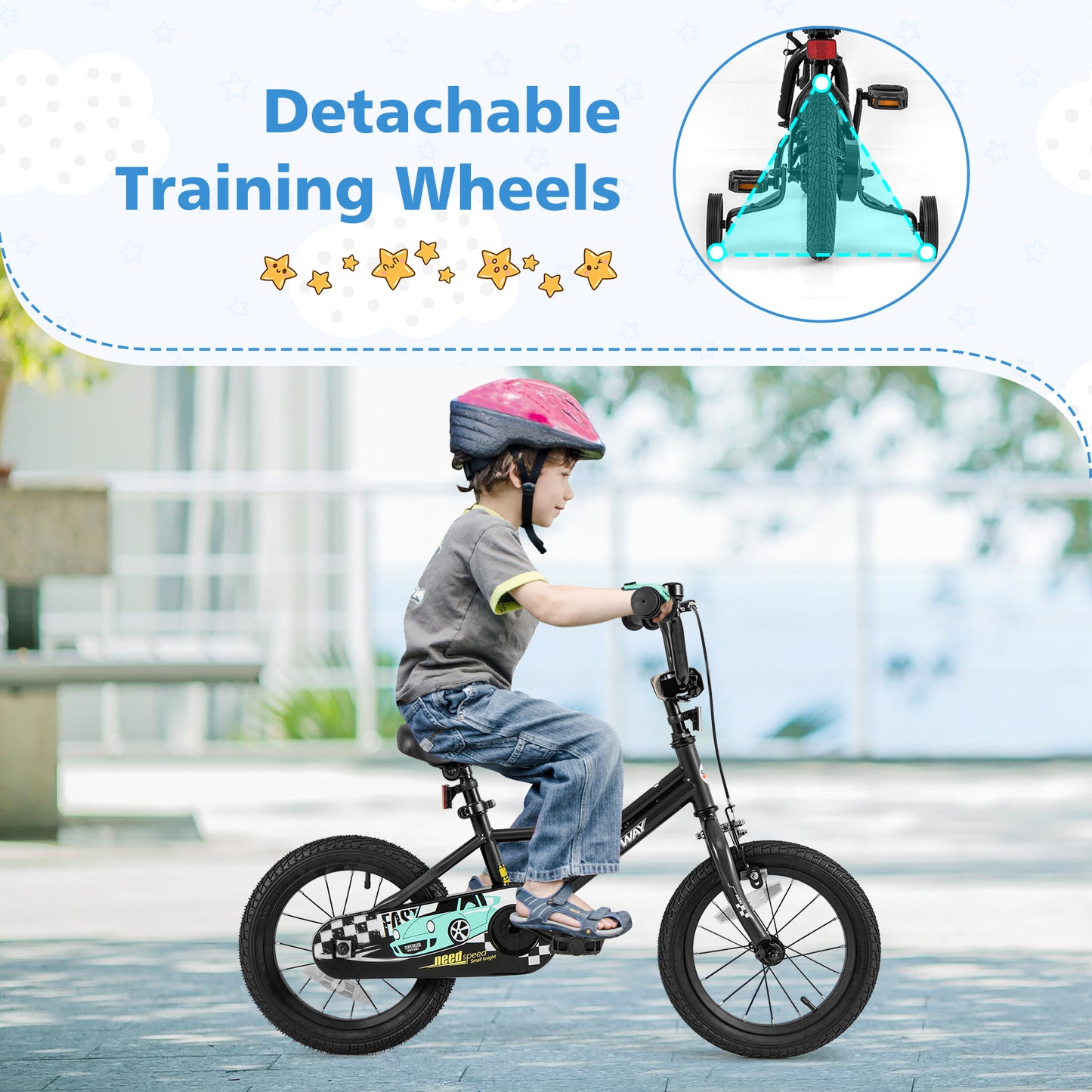 14 Inch Kids Bike Adjustable for 3-5 Years Old with Low-Step Frame Kids Crystal