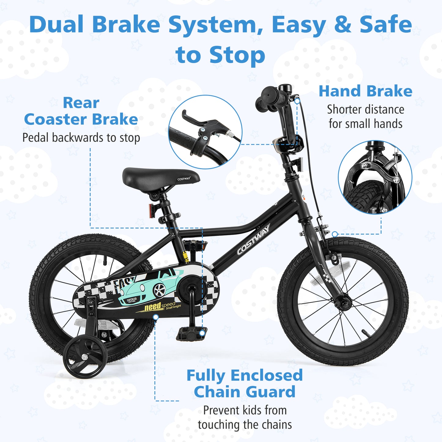 14 Inch Kids Bike Adjustable for 3-5 Years Old with Low-Step Frame Kids Crystal
