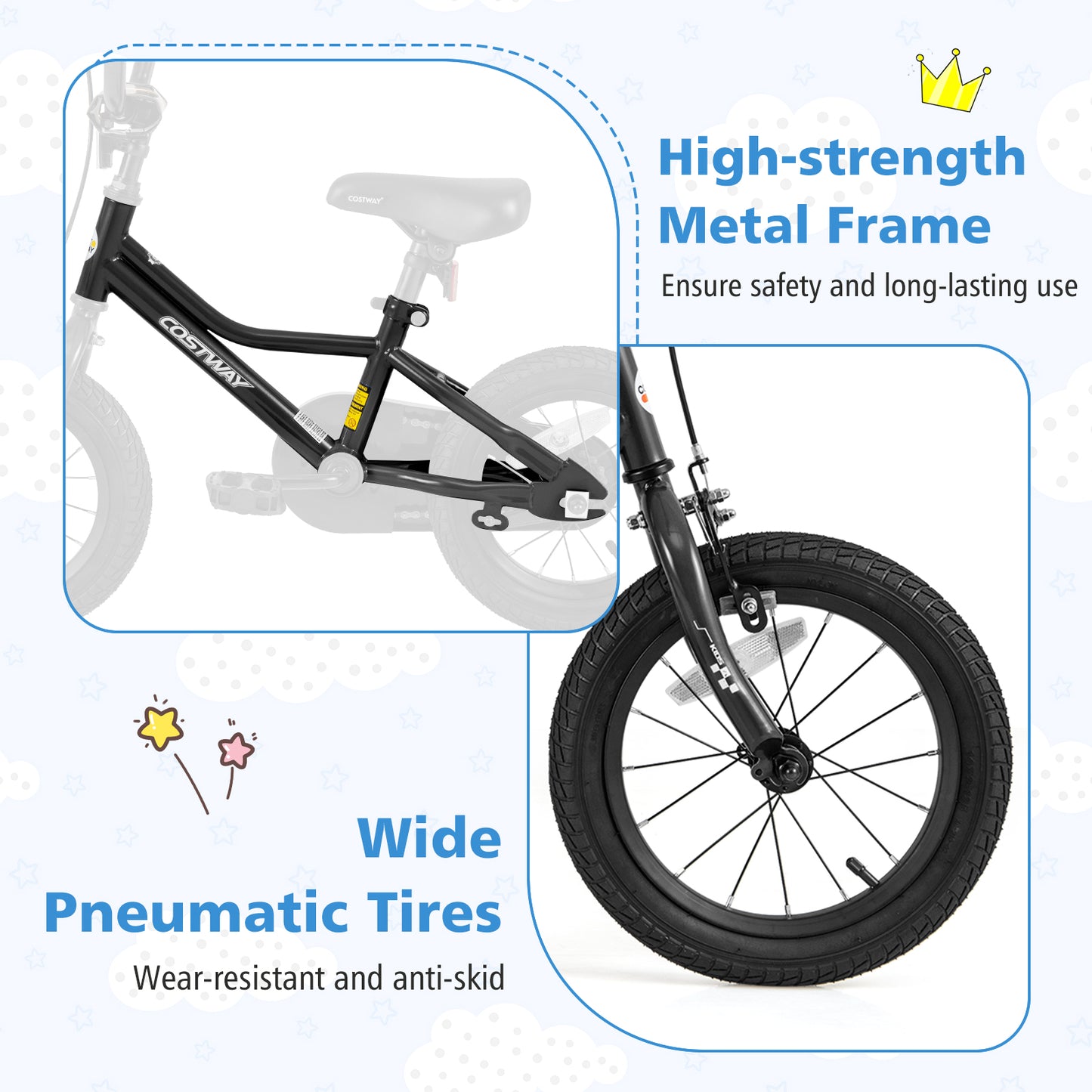 14 Inch Kids Bike Adjustable for 3-5 Years Old with Low-Step Frame Kids Crystal