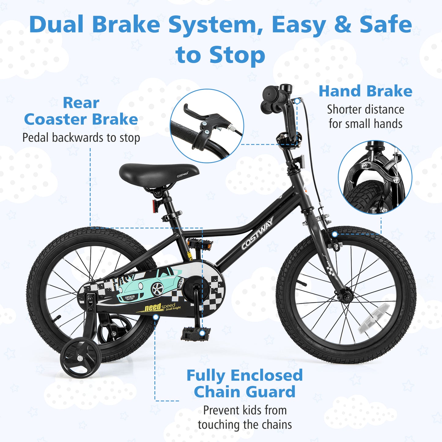 16 Inch Kids Bike Adjustable for 4-7 Years Old with Low-Step Frame Kids Crystal