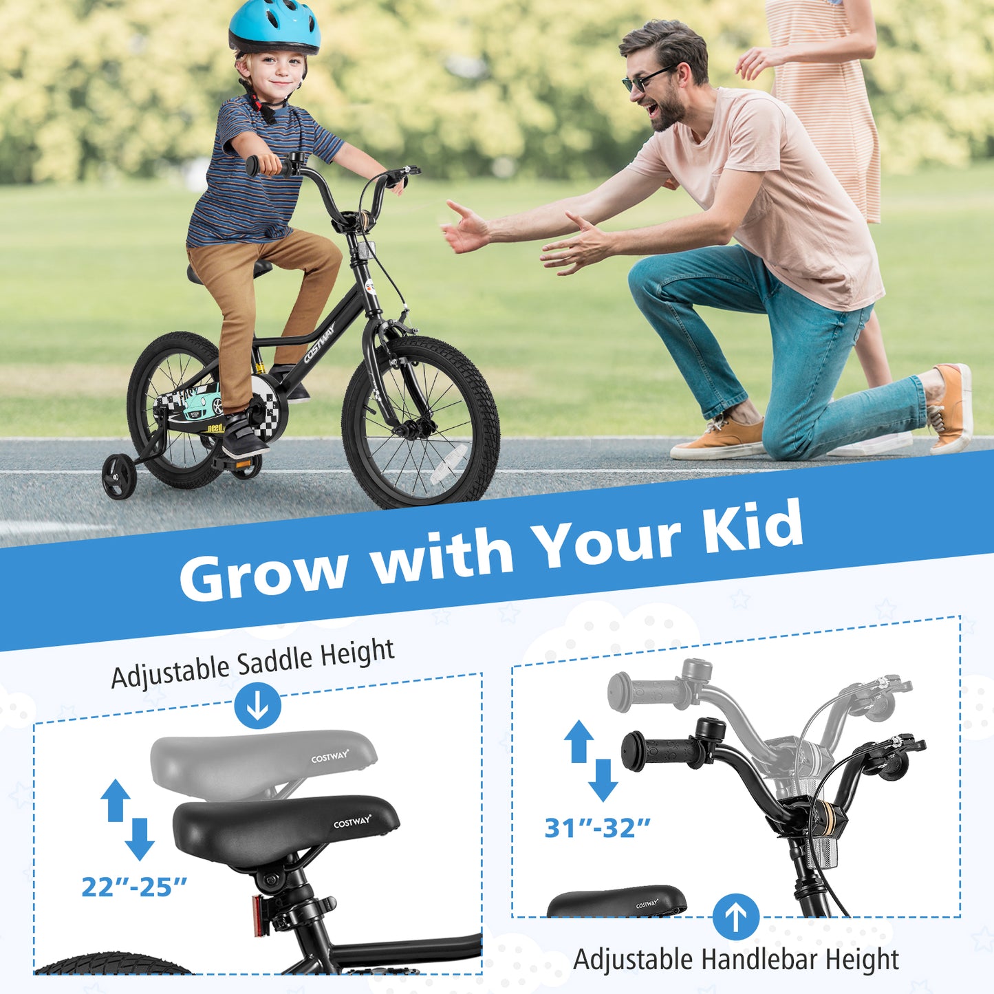 16 Inch Kids Bike Adjustable for 4-7 Years Old with Low-Step Frame Kids Crystal