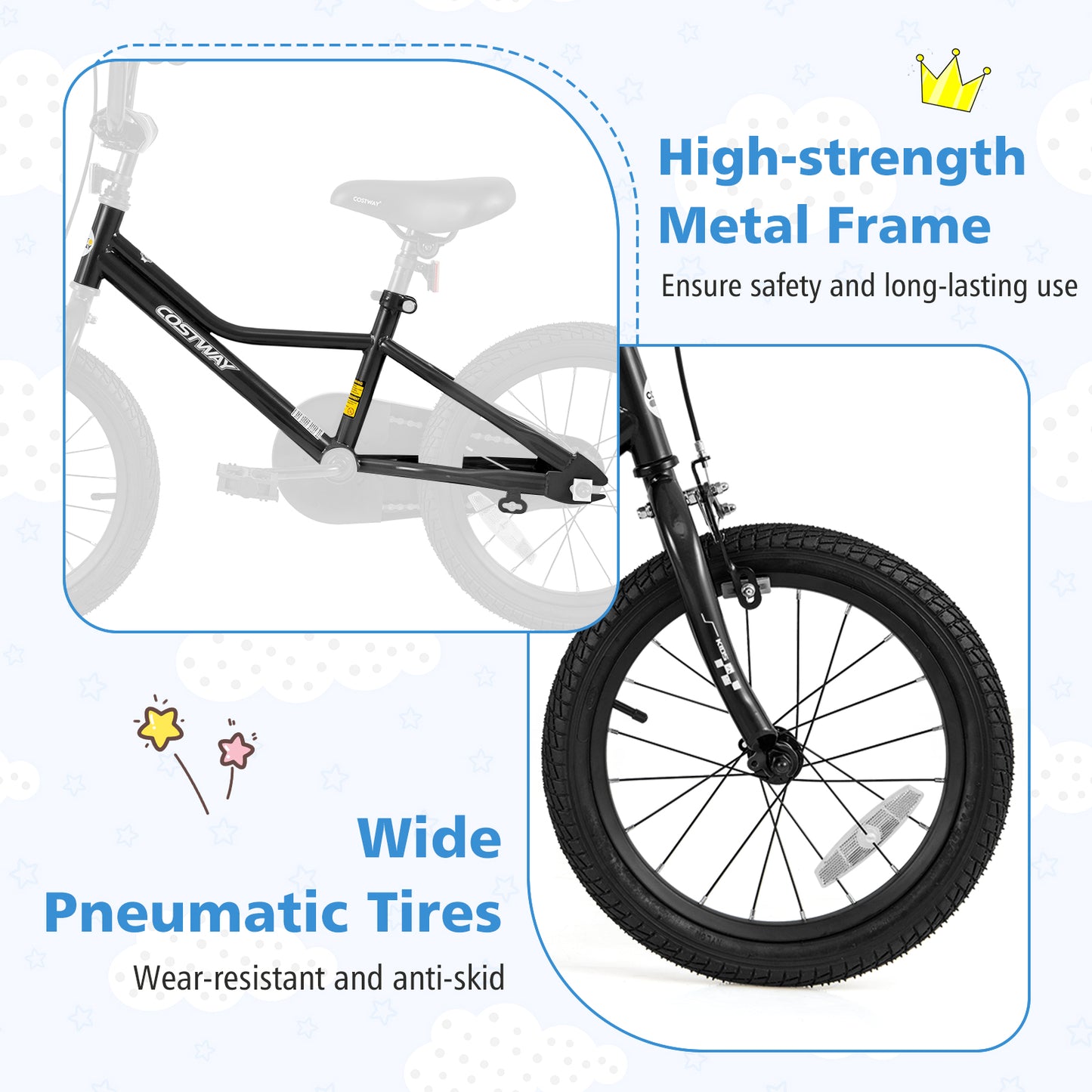 16 Inch Kids Bike Adjustable for 4-7 Years Old with Low-Step Frame Kids Crystal