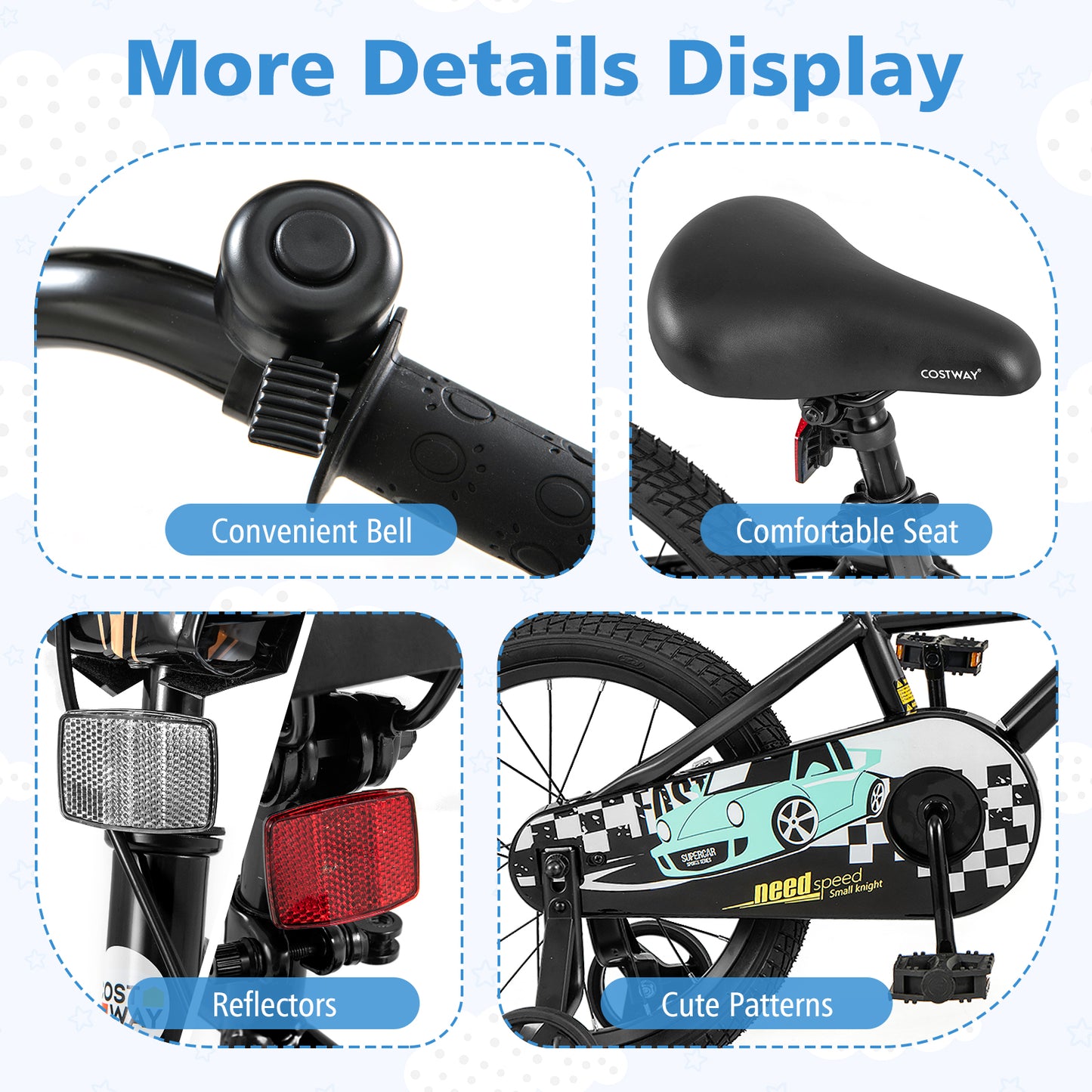 16 Inch Kids Bike Adjustable for 4-7 Years Old with Low-Step Frame Kids Crystal