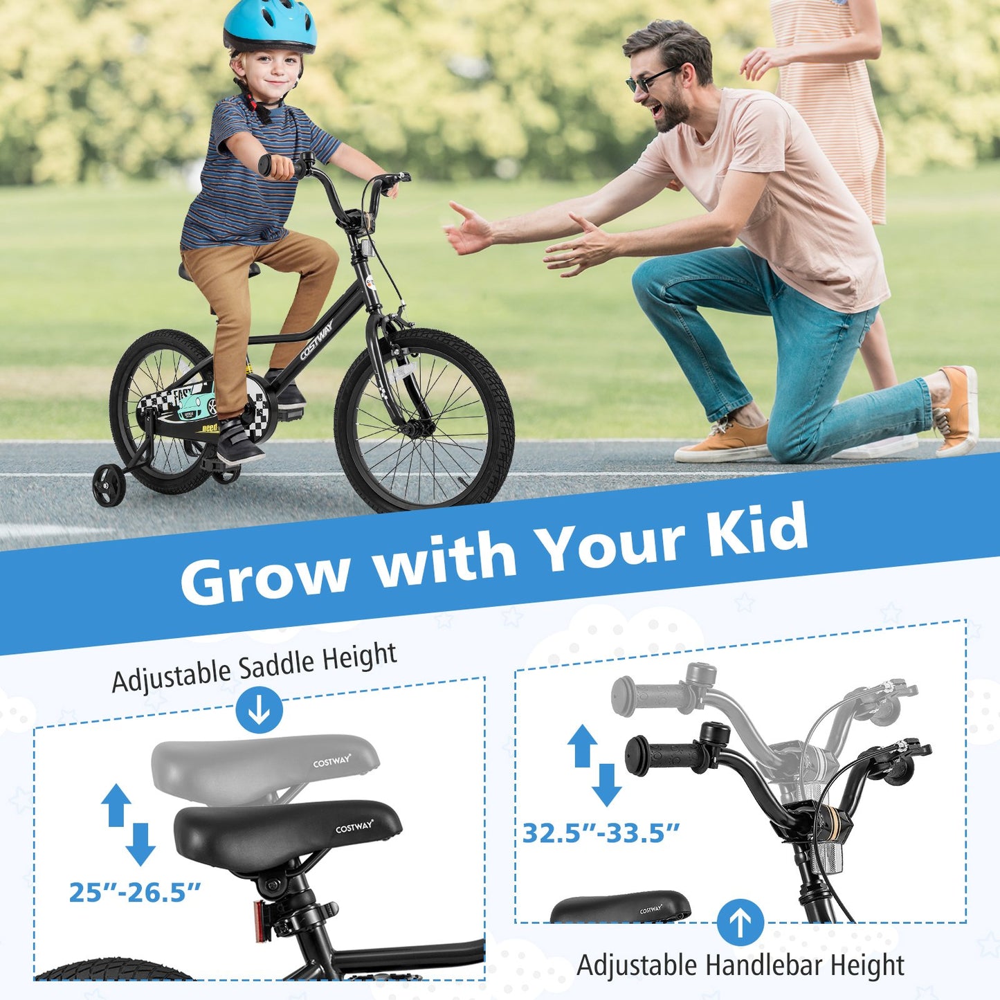 18 Inch Kids Bike Adjustable for 4-8 Years Old with Low-Step Frame Kids Crystal
