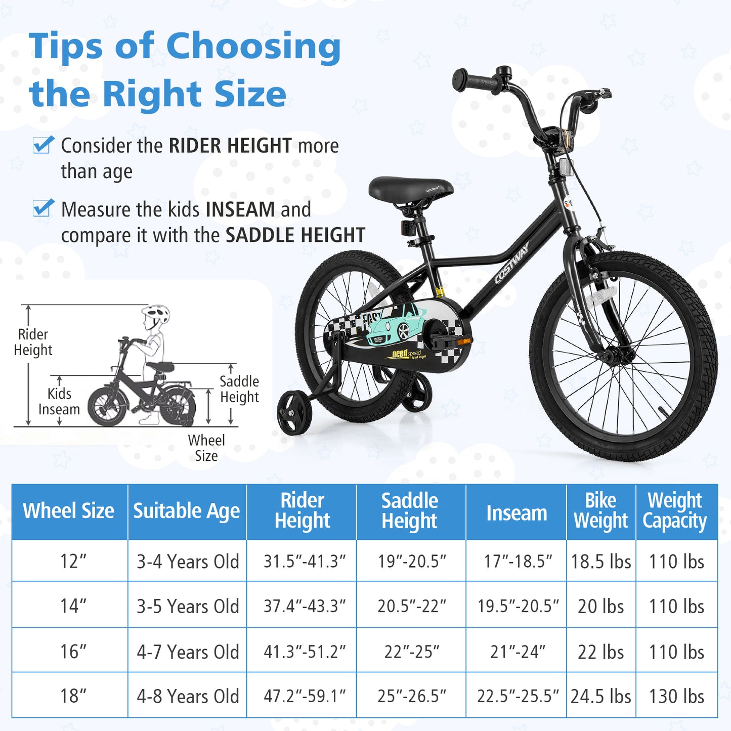 18 Inch Kids Bike Adjustable for 4-8 Years Old with Low-Step Frame Kids Crystal