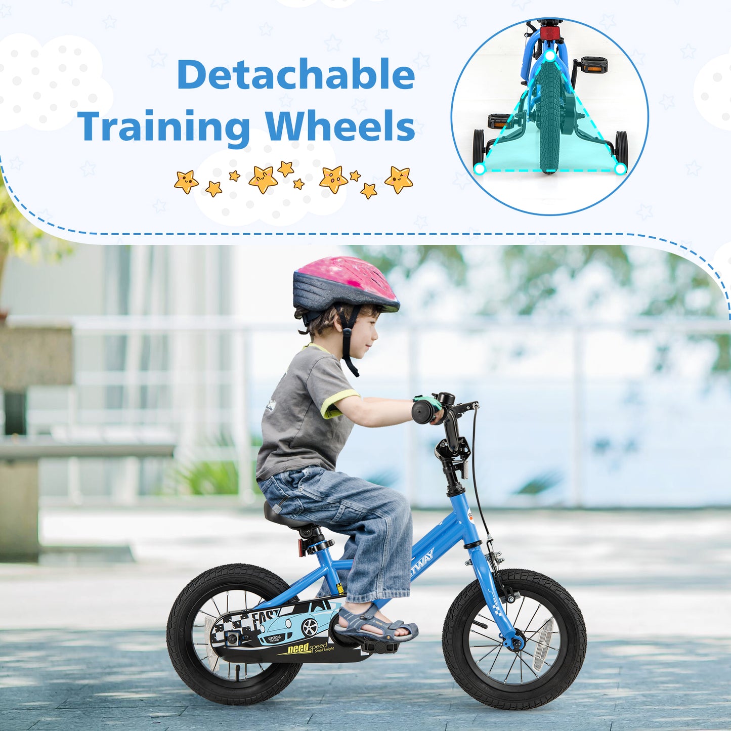 12 Inch Kids Bike with Removable Training Wheels for Aged 3-4 Years Old Kids Crystal