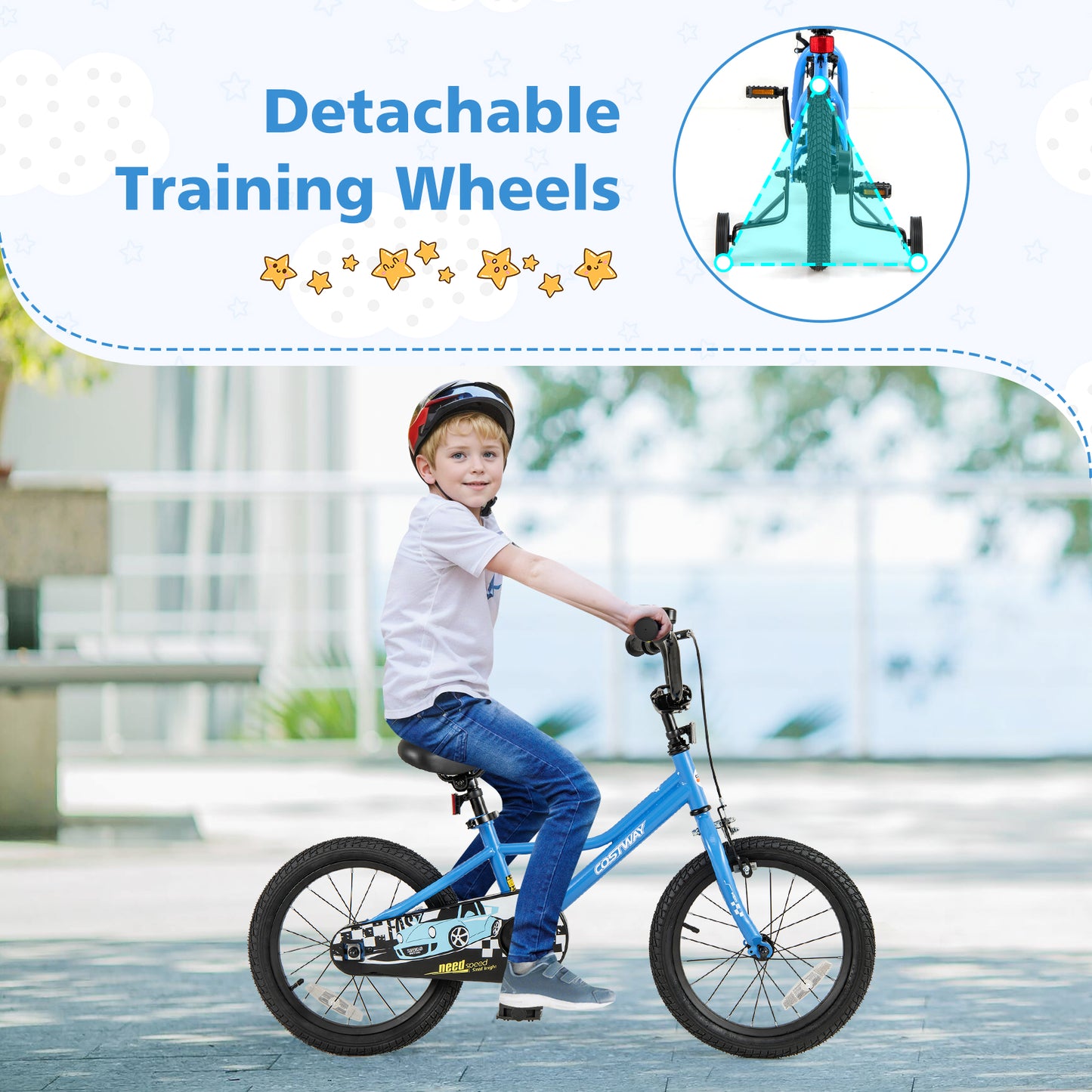 16 Inch Kids Bike with Removable Training Wheels for Aged 4-7 Years Old Kids Crystal