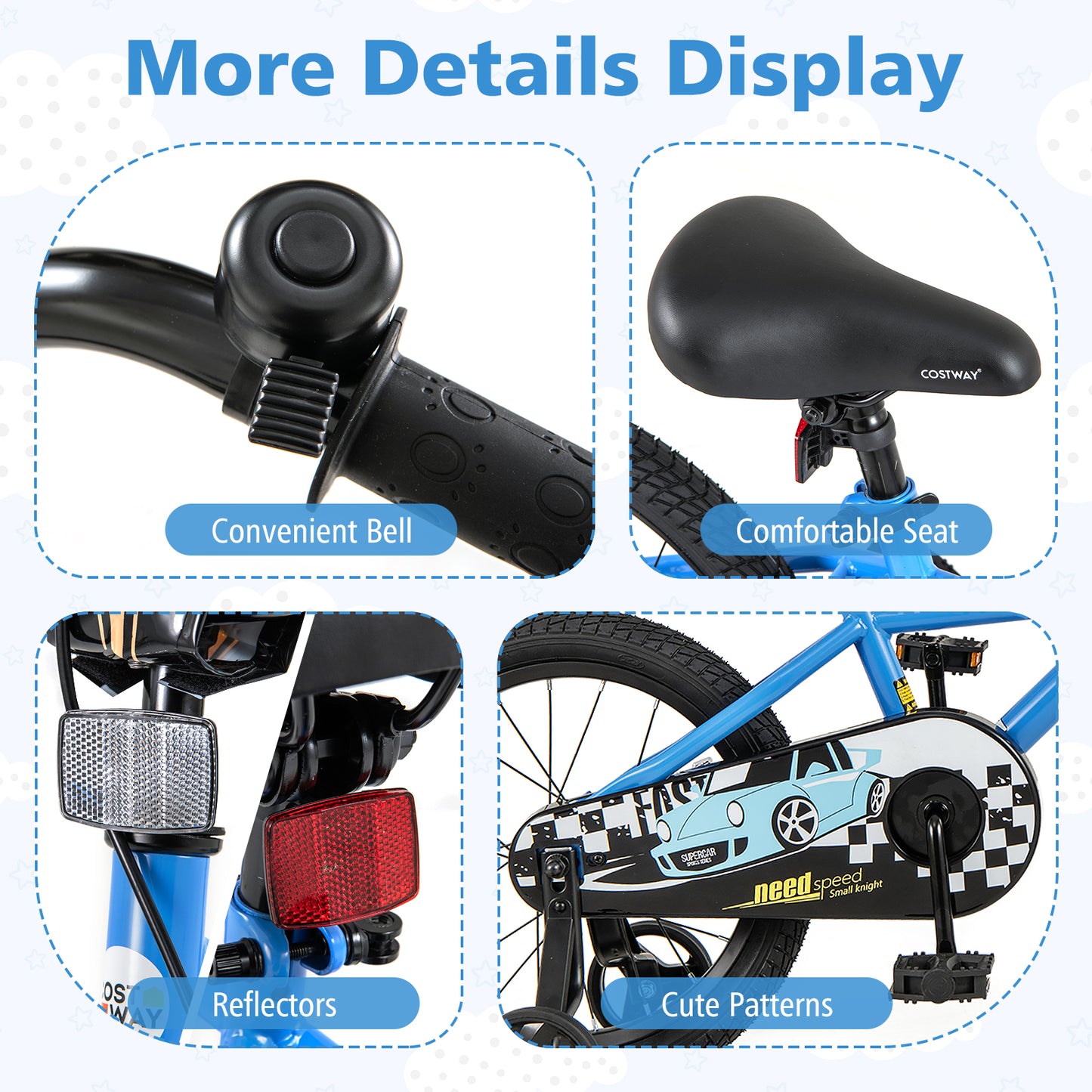16 Inch Kids Bike with Removable Training Wheels for Aged 4-7 Years Old Kids Crystal