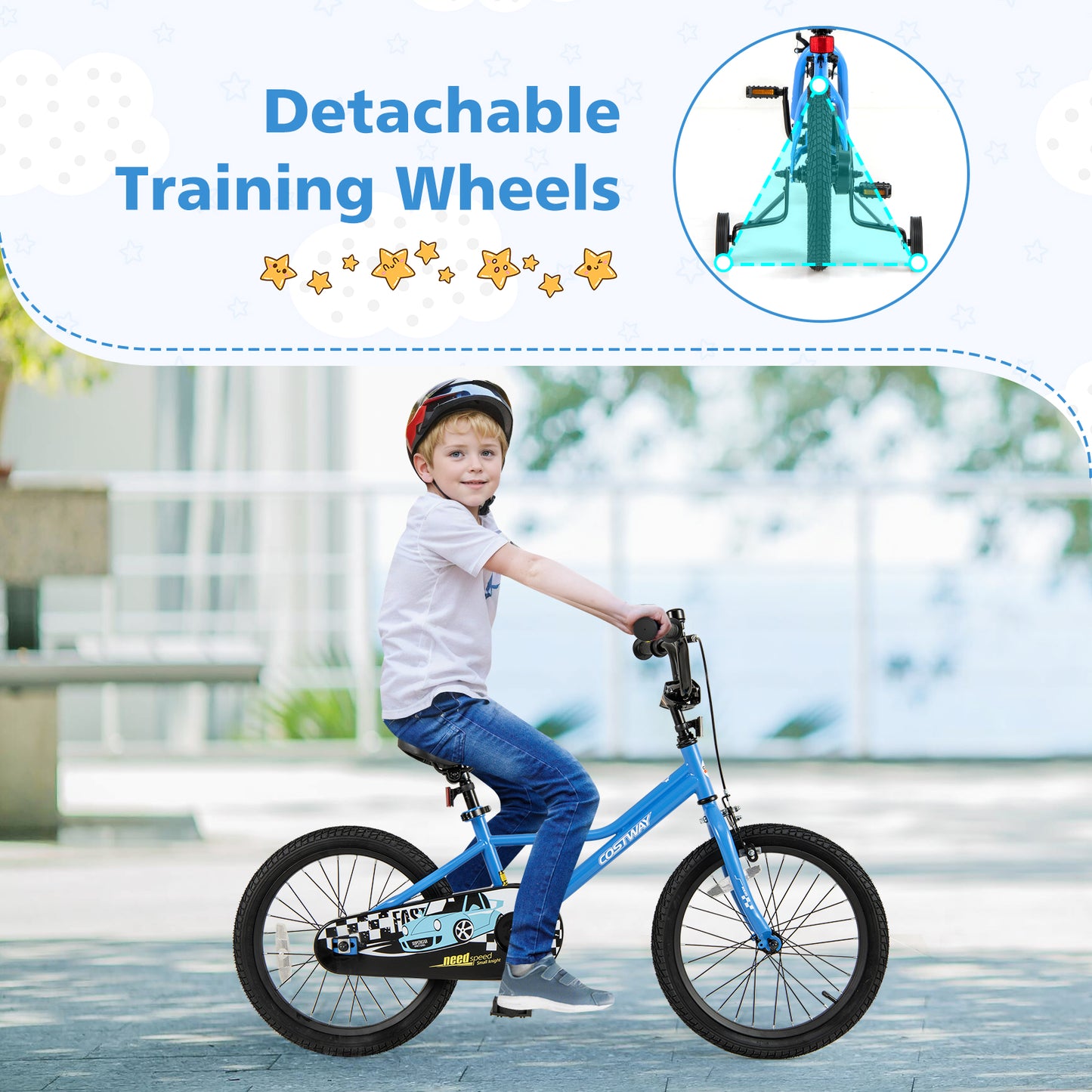 18 Inch Kids Bike with Removable Training Wheels for Aged 4-8 Years Old Kids Crystal