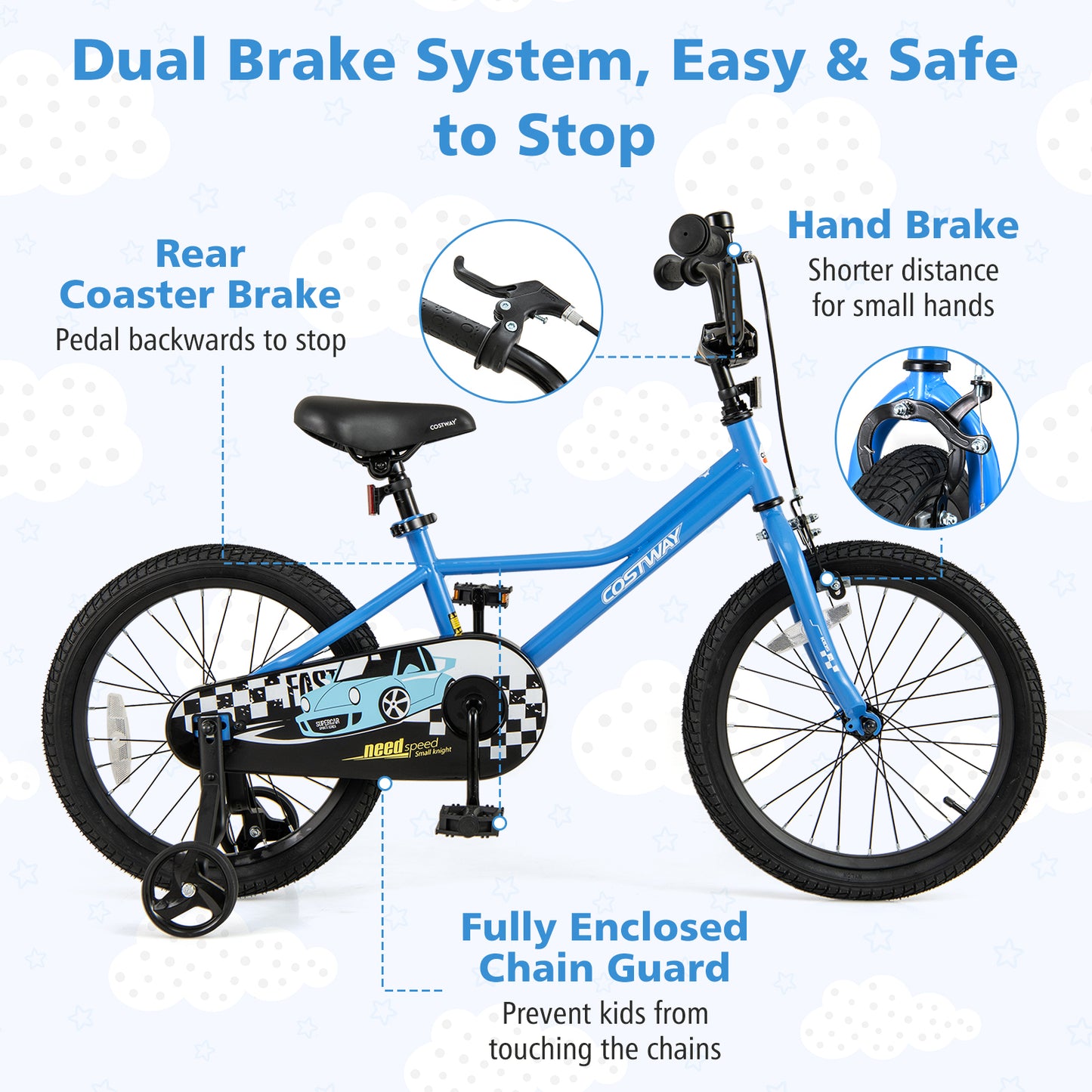 18 Inch Kids Bike with Removable Training Wheels for Aged 4-8 Years Old Kids Crystal