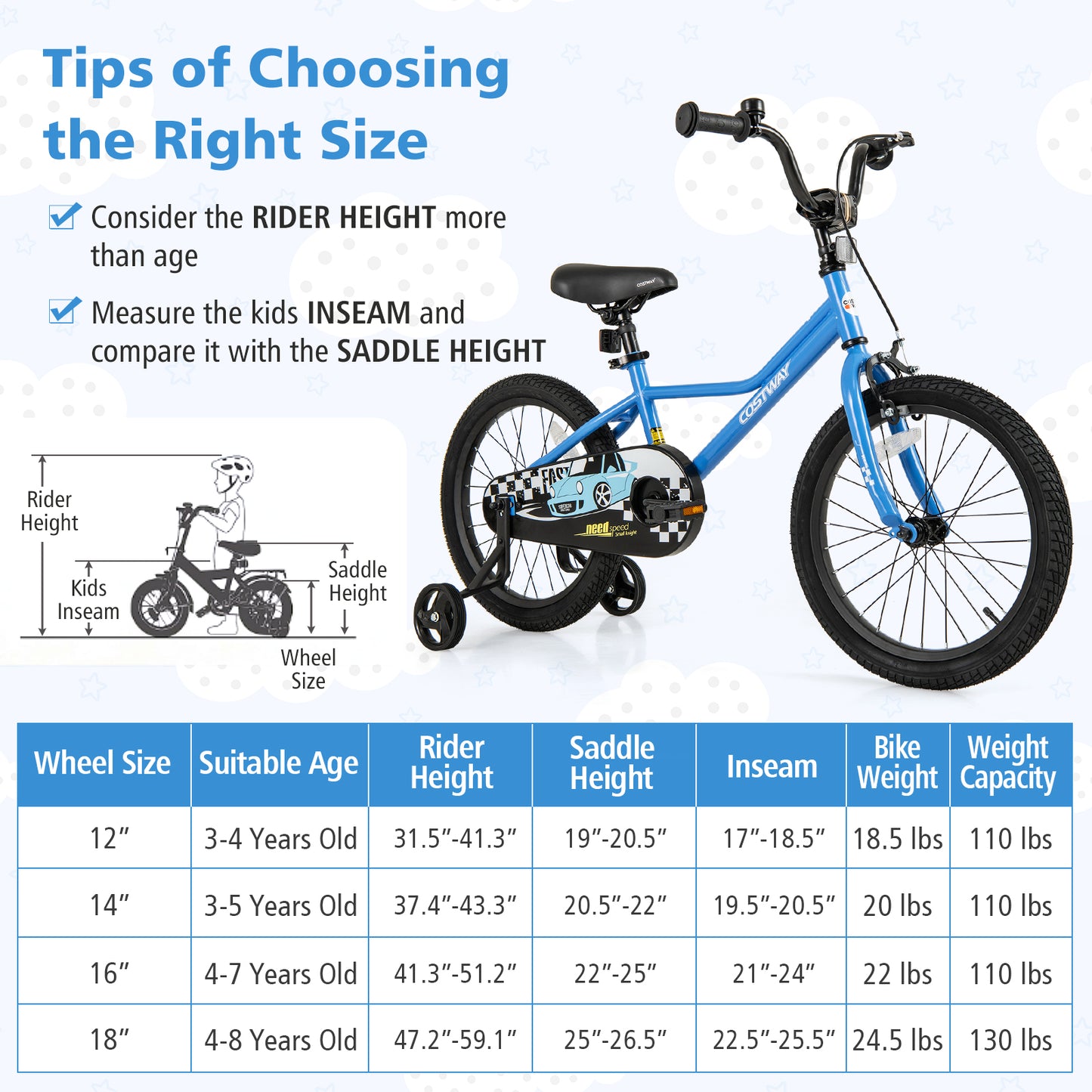 18 Inch Kids Bike with Removable Training Wheels for Aged 4-8 Years Old Kids Crystal