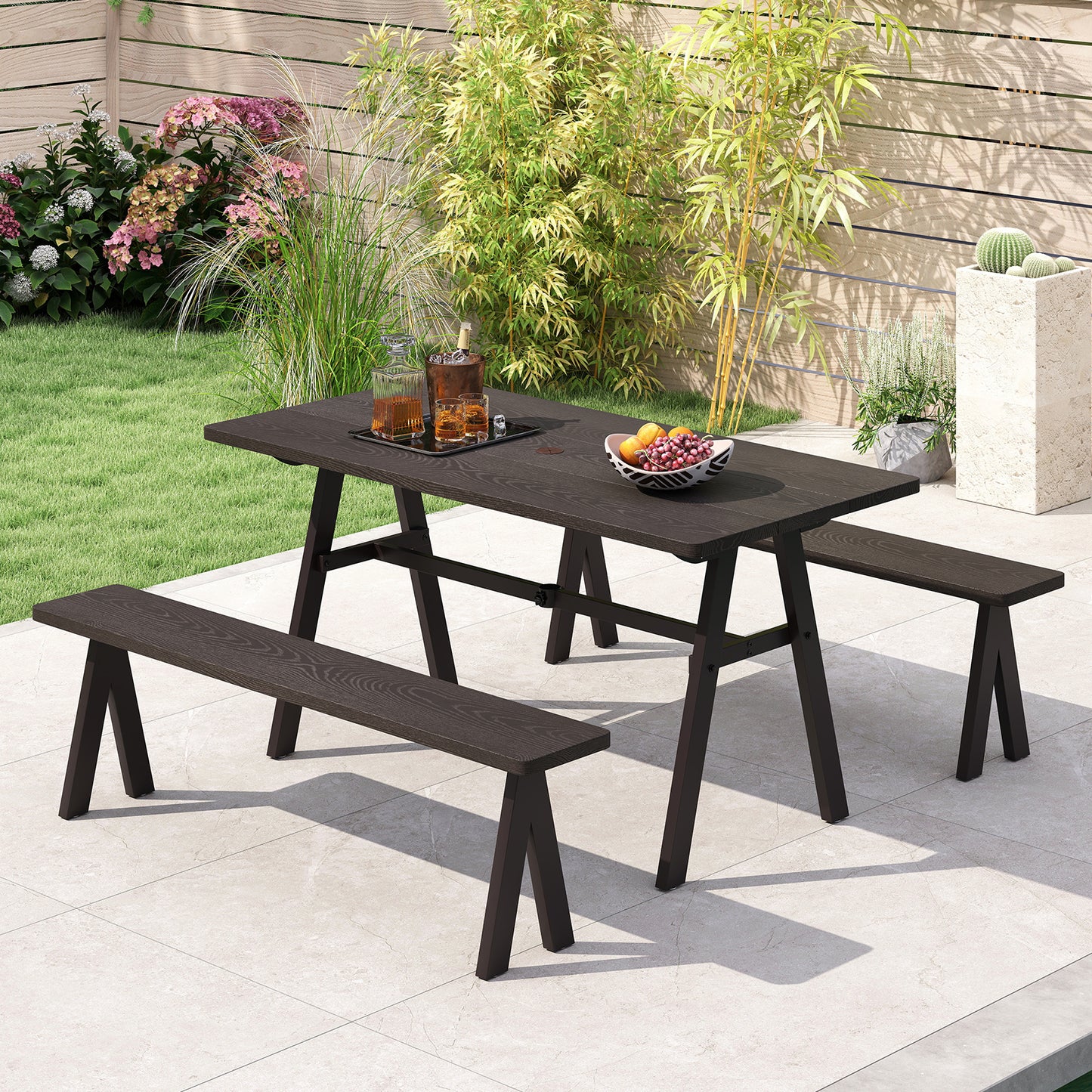3 Pieces Outdoor Picnic Table and Benches Set for 6 People