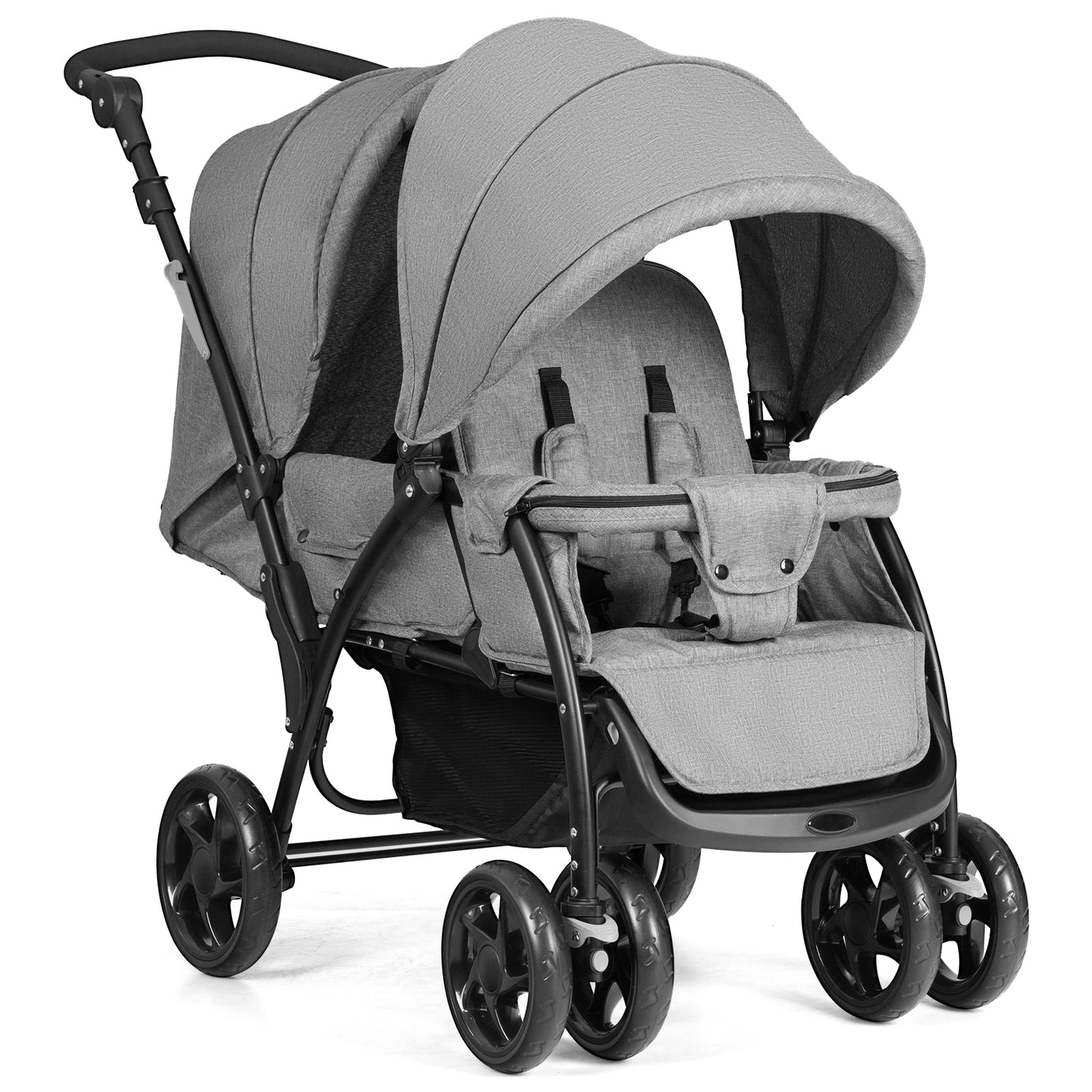 Foldable Lightweight Front Back Seats Double Baby Stroller-Gray Kids Crystal