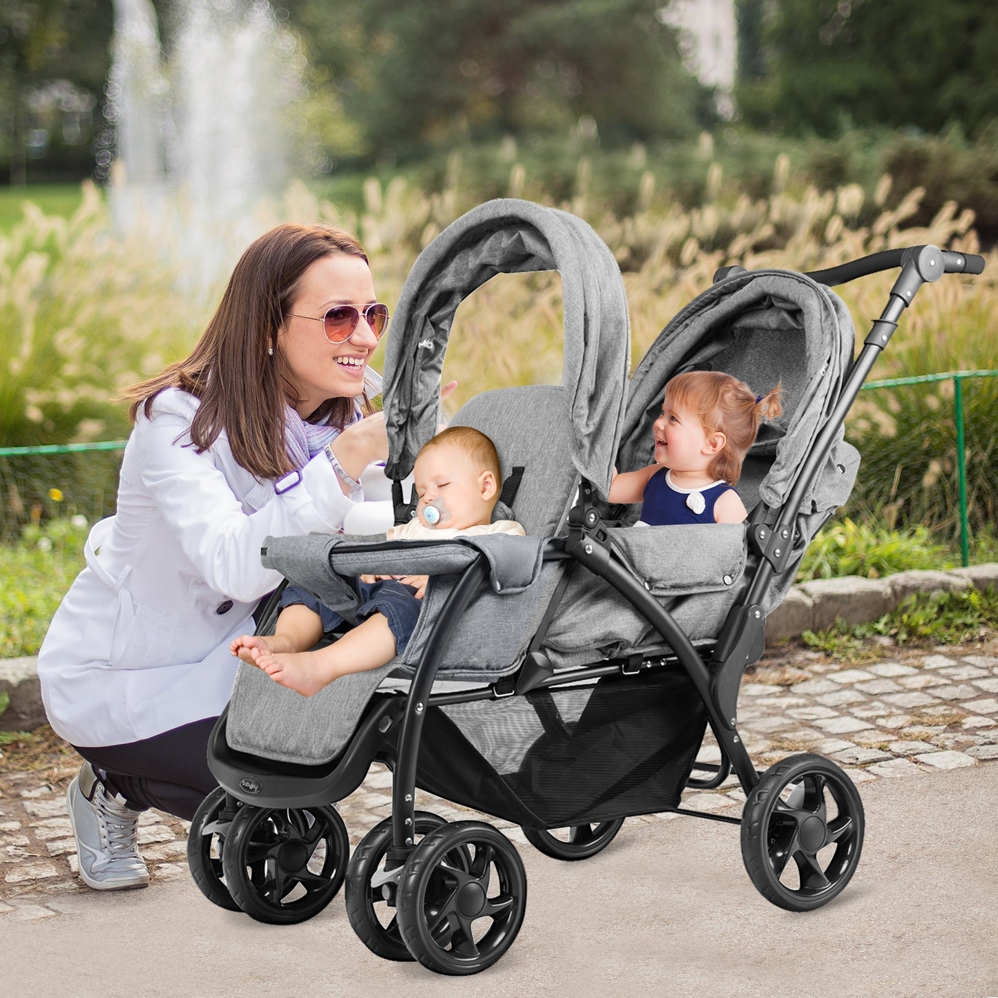 Foldable Lightweight Front Back Seats Double Baby Stroller-Gray Kids Crystal